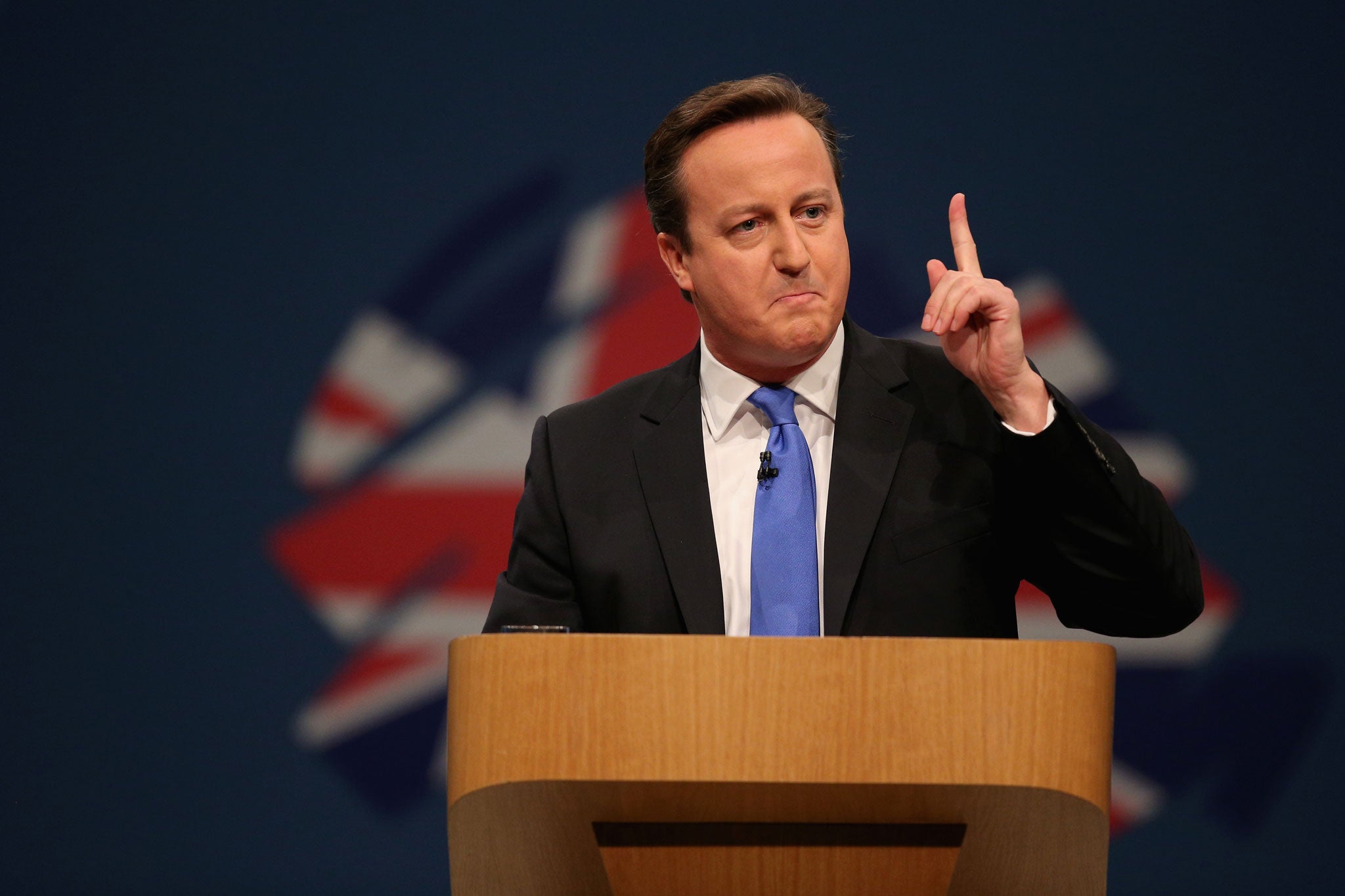 Up, up, up. The Prime Minister points where he argues his party are taking Britain