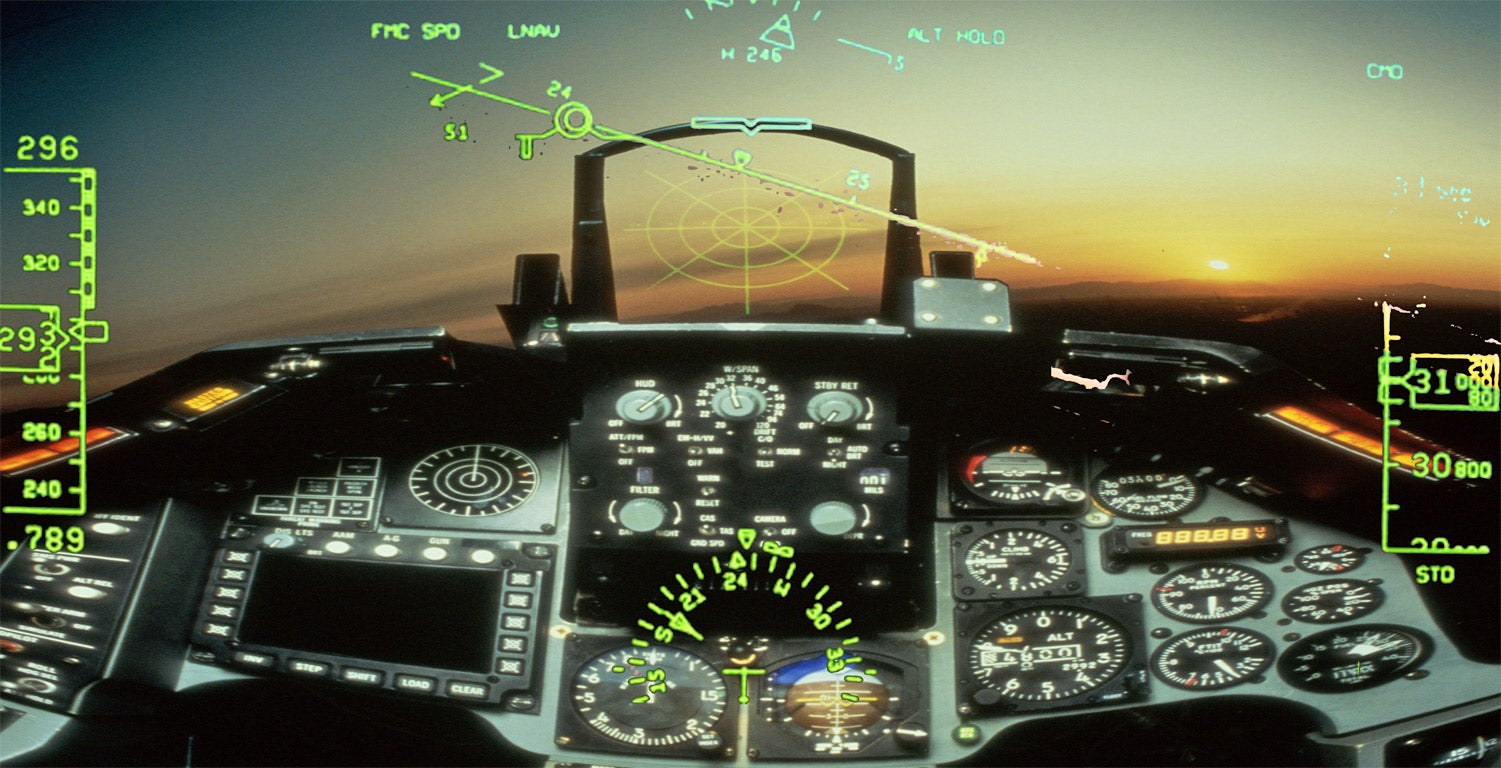 Eyes on the prize: HUD as seen through the cockpit of a fighter jet