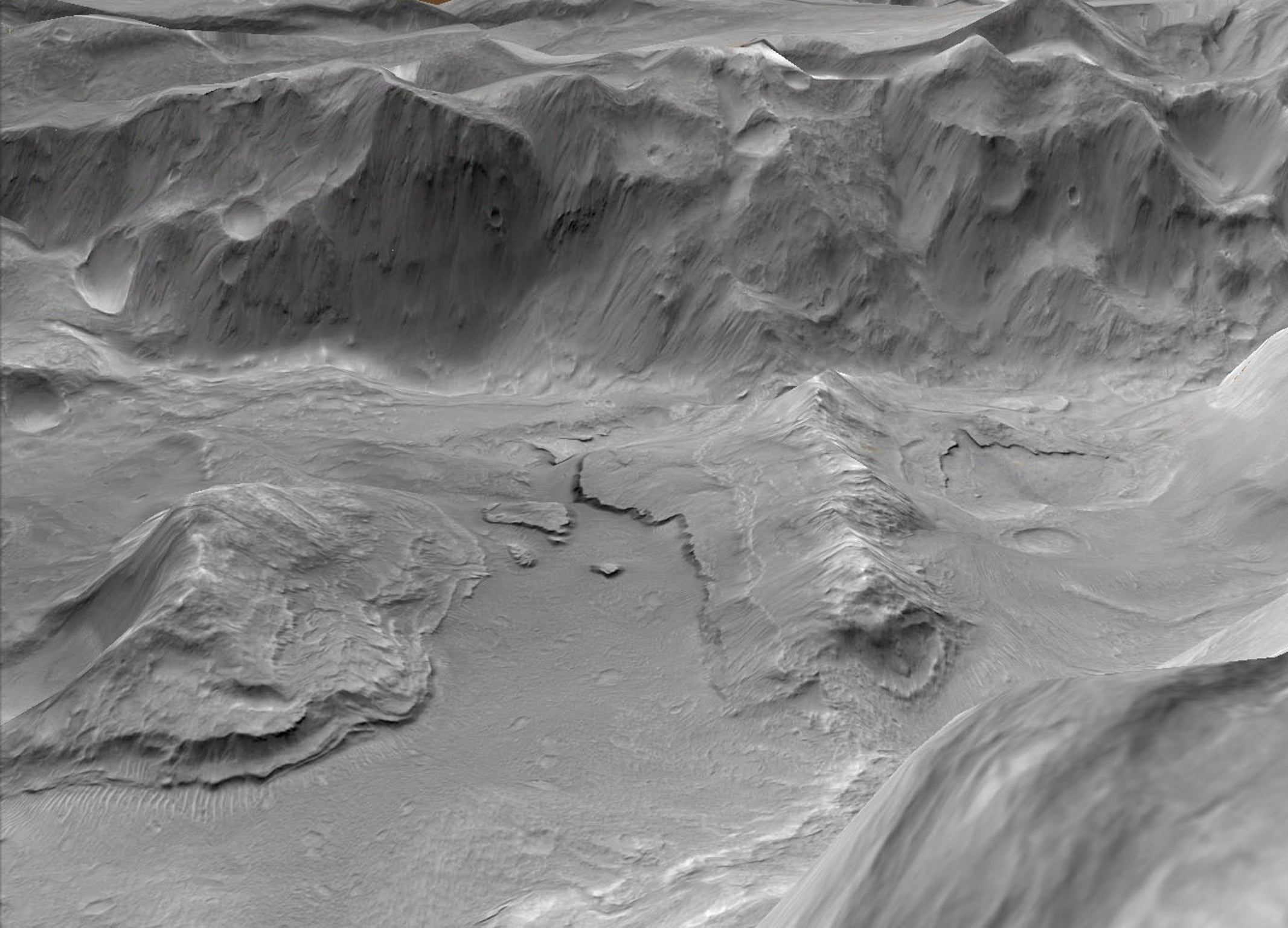 This image shows a high-resolution view of layered materials and collapse features on the floor of Eden Patera. The layers represent areas where lava in an ancient lava lake attached to ridges and hills in the floor of the crater, froze against the bedrock, and then detached as the lava lake drained from beneath