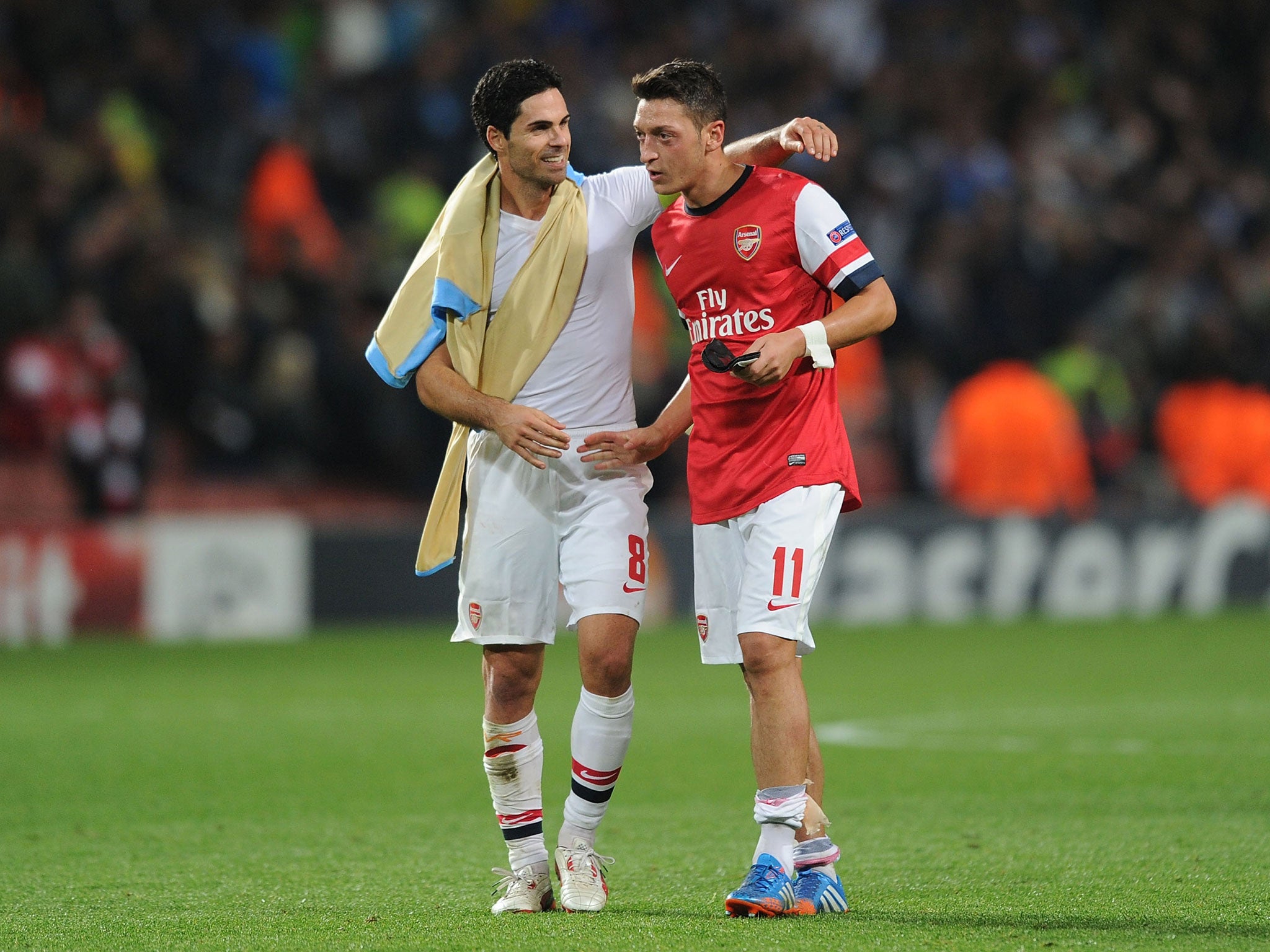 Mikel Arteta celebrates Arsenal's 2-0 win over Napoli