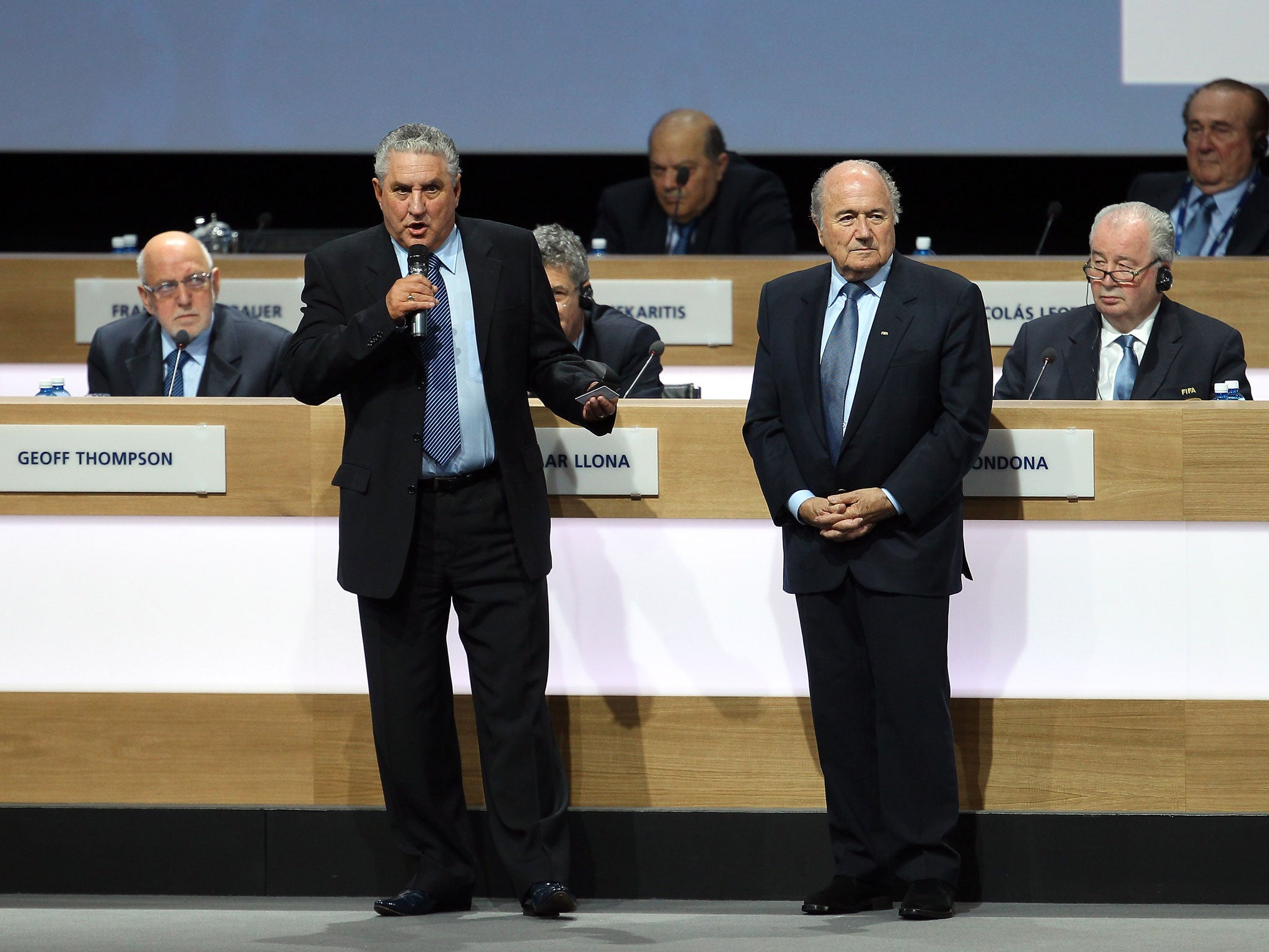 Fifa vice-president Jim Boyce alongside president Sepp Blatter