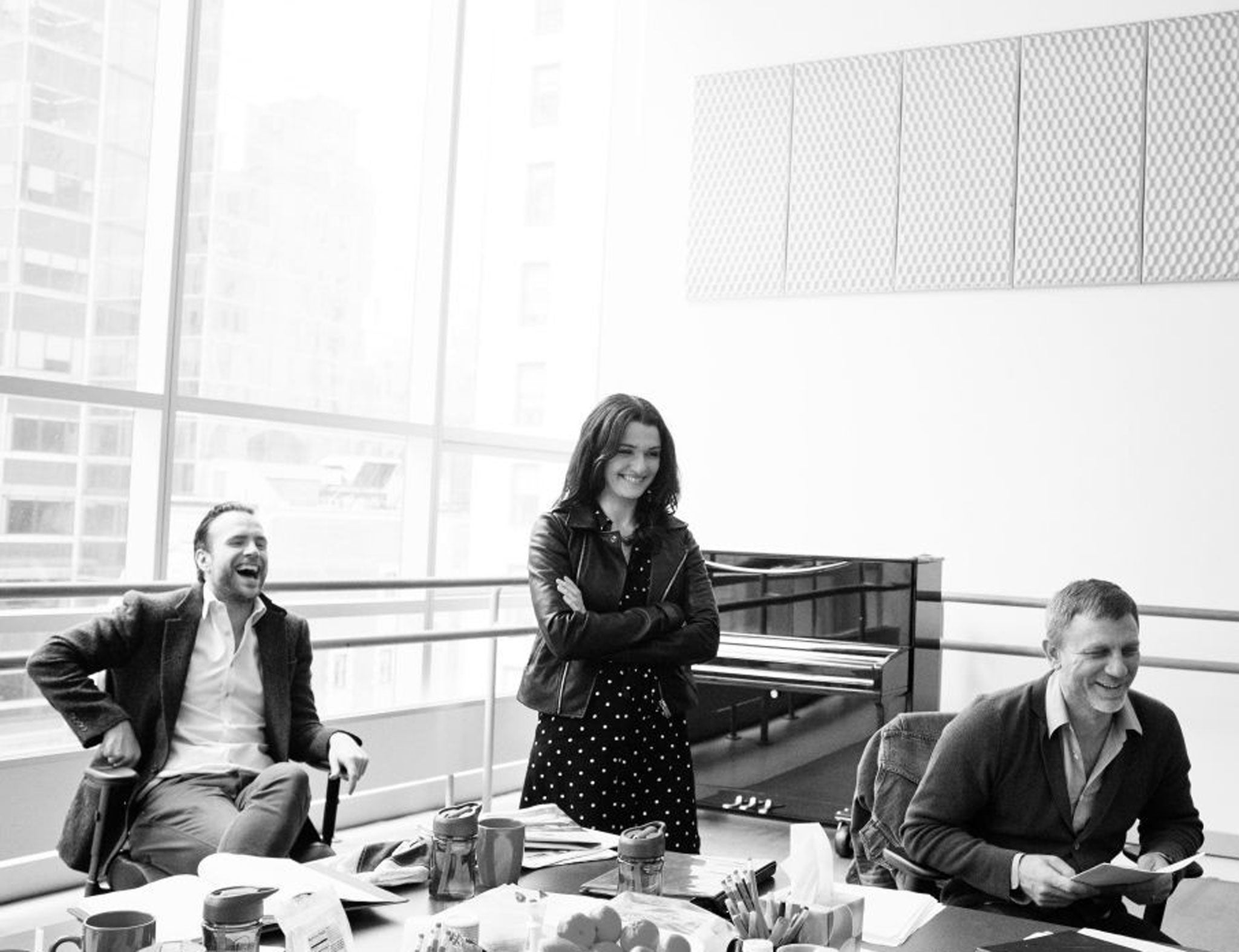 Rafe Spall (left), Rachel Weisz (centre) and Daniel Craig in rehearsals for Betrayal