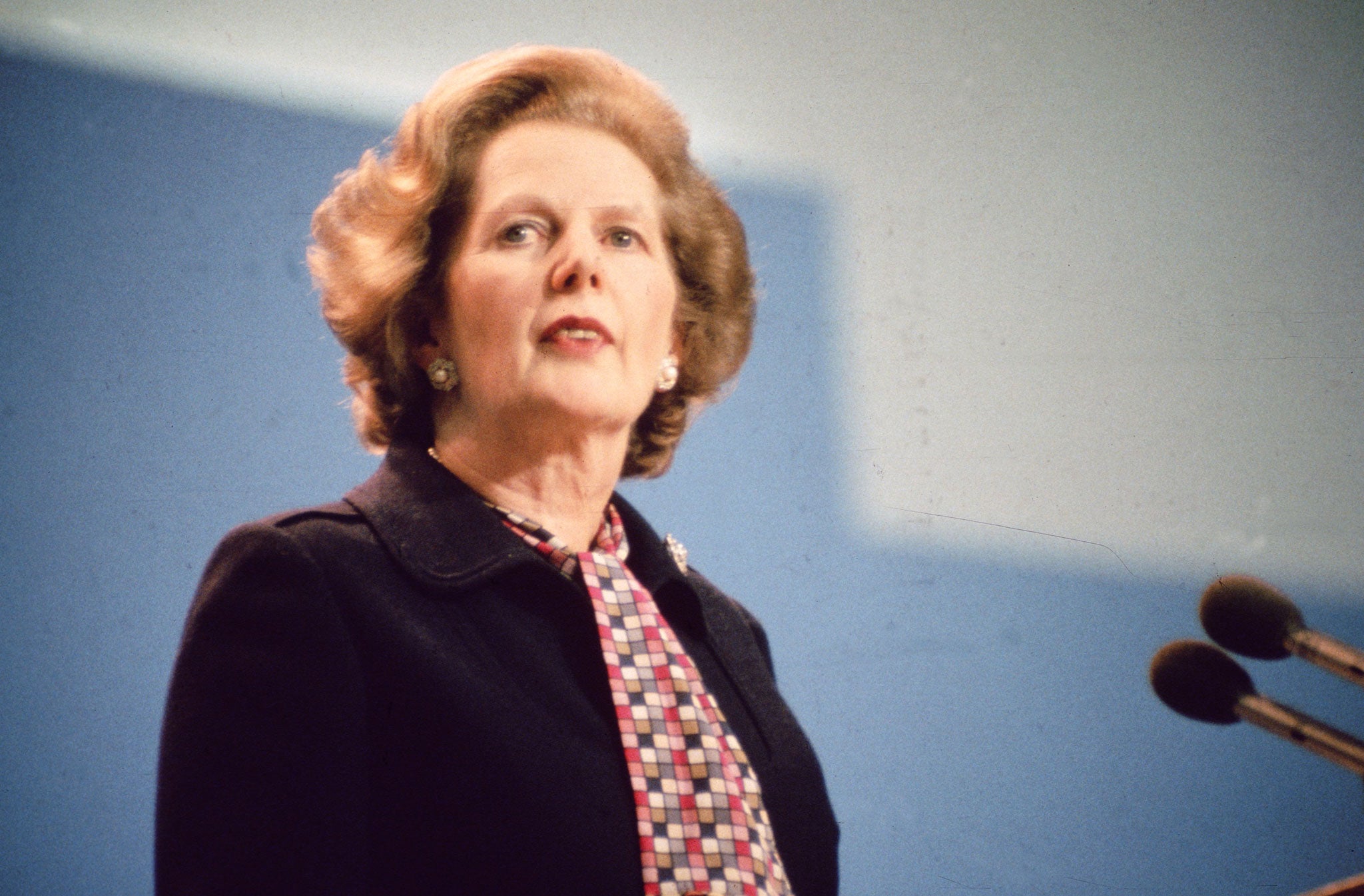 Margaret Thatcher addressing the Tory Party Conference in Brighton, following the bombing of The Grand Hotel in 1984