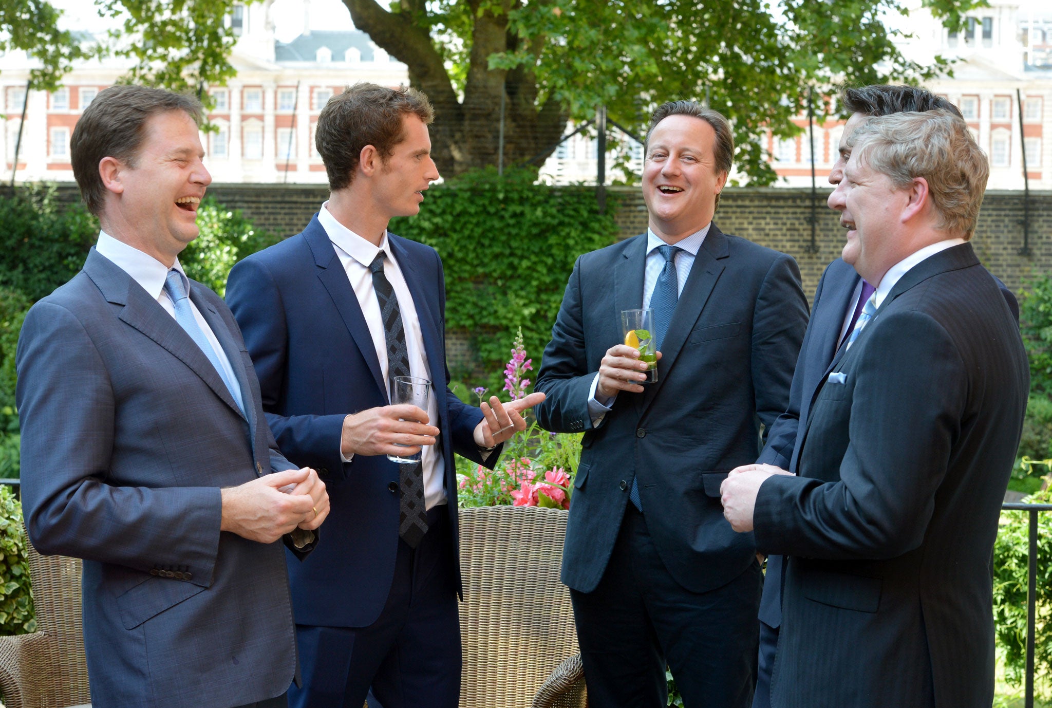 Nick Clegg, David Cameron, Ed Miliband and Angus Robinson enjoy their moment with Andy Murray, after the tennis player's Wimbledon win