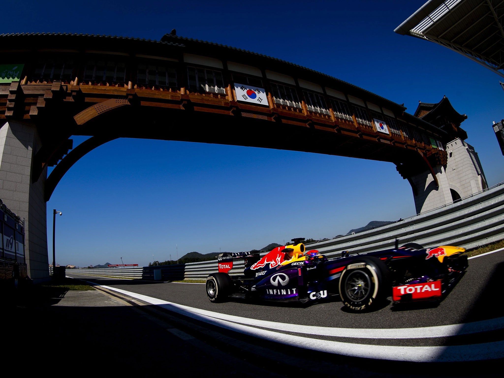 Sebastian Vettel drives along the pit lane during practice in Yeongam