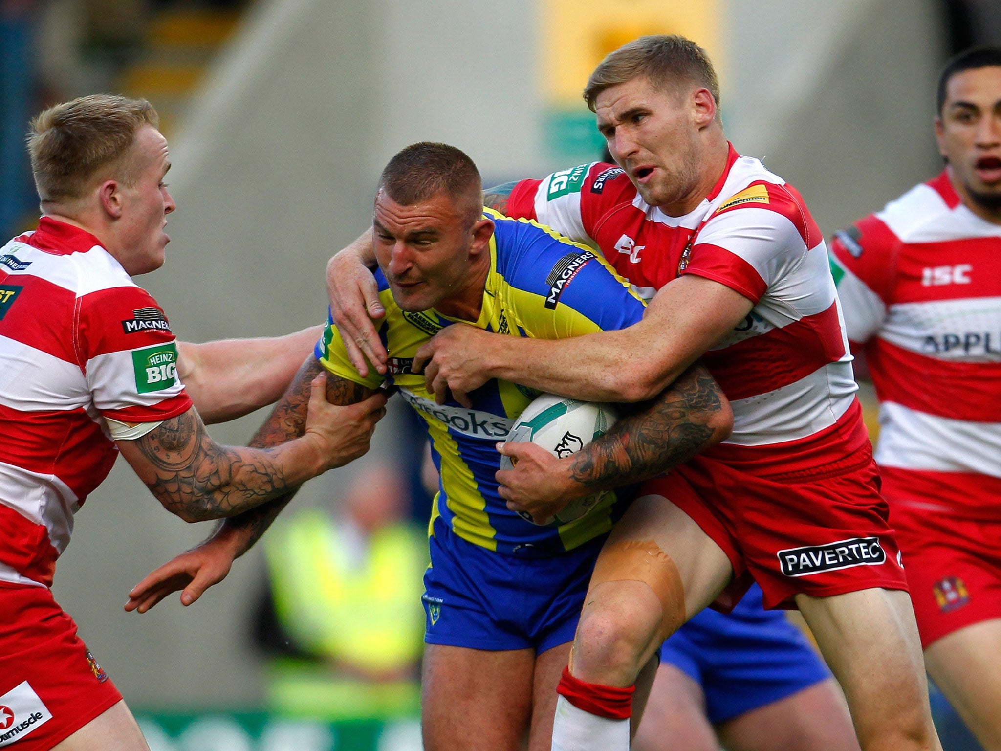 Paul Wood in the thick of the action against Wigan this season