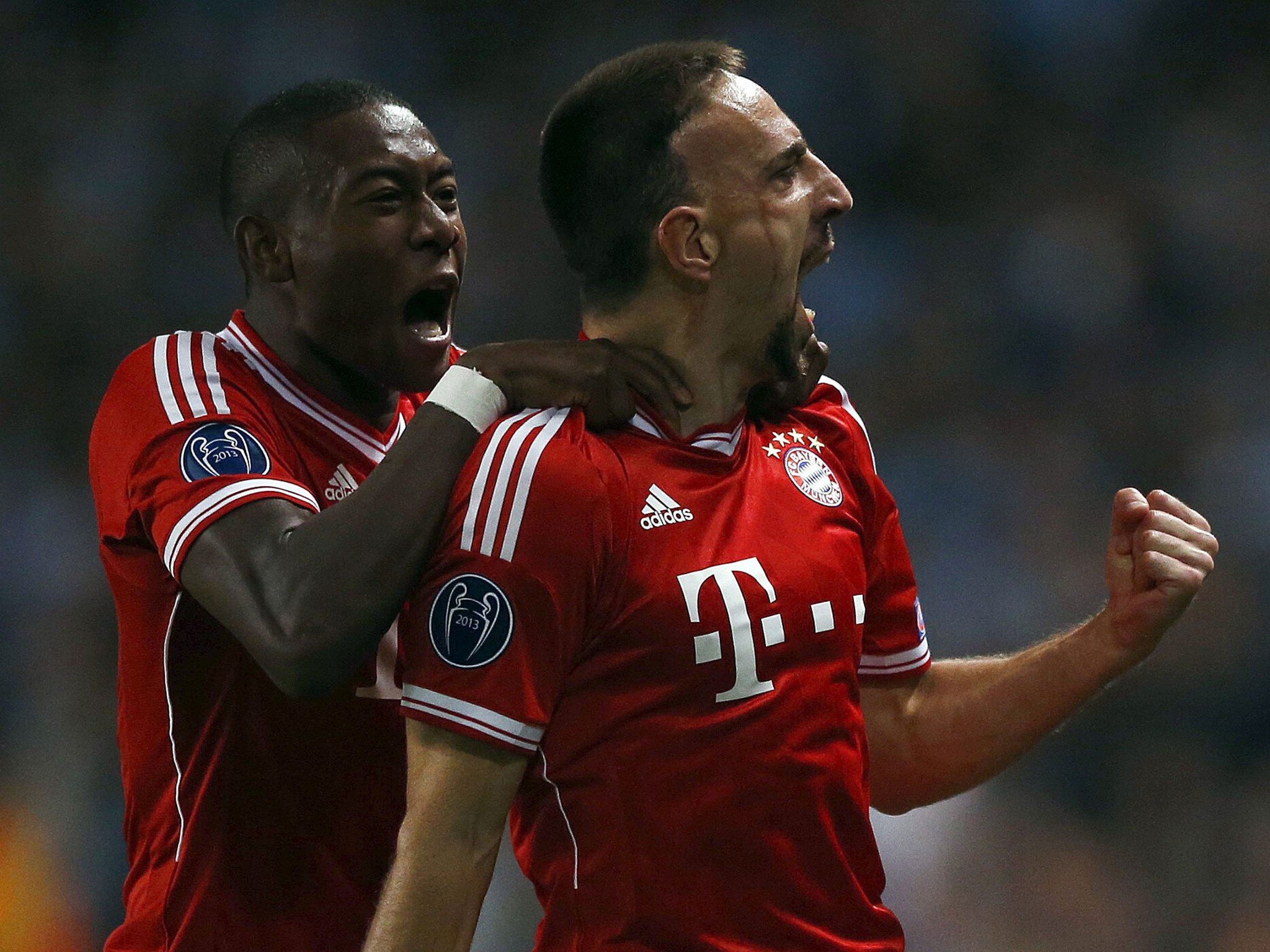 Bayern Munich's Franck Ribéry celebrates scoring against Manchester City last season