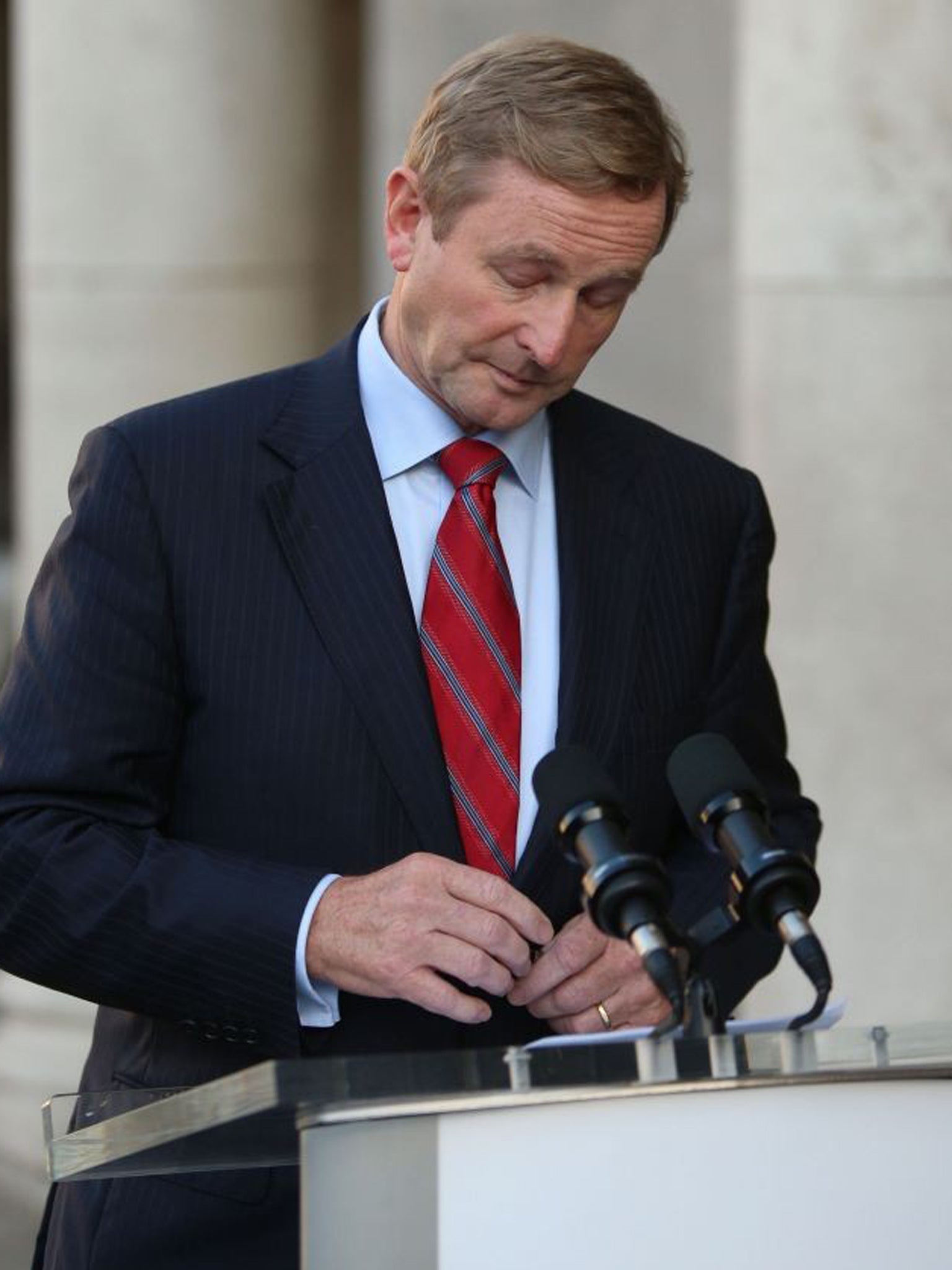 Taoiseach Enda Kenny at Dublin Castle as the Irish Government has suffered an embarrassing defeat in a referendum to abolish the country's upper house of parliament