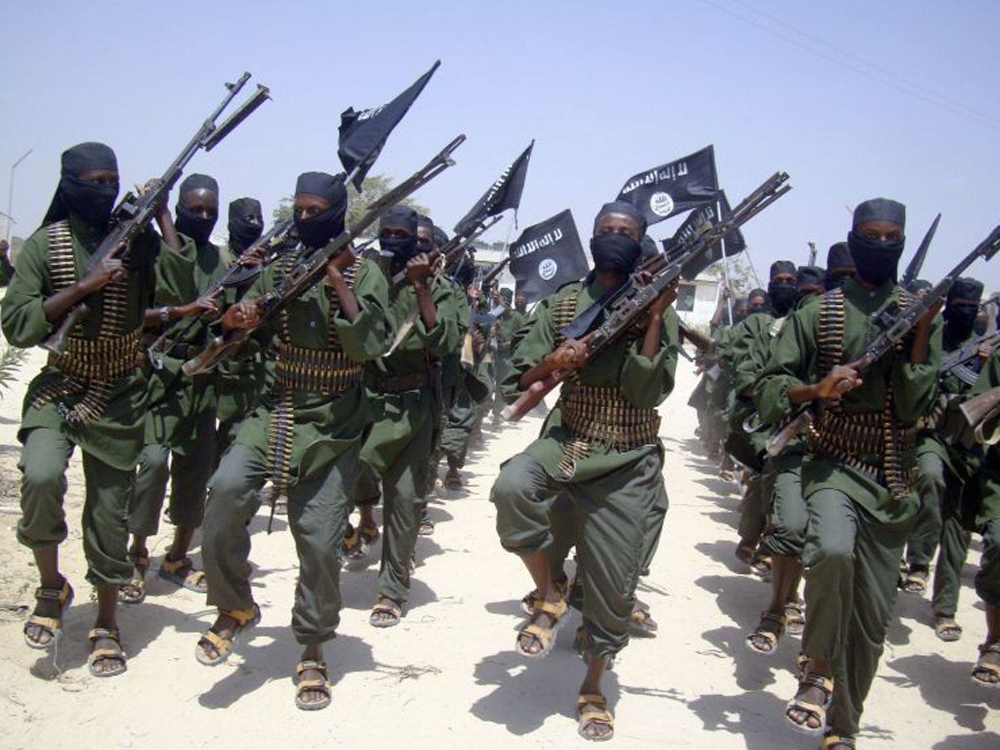 Al-Shabaab fighters on training exercises near Mogadishu