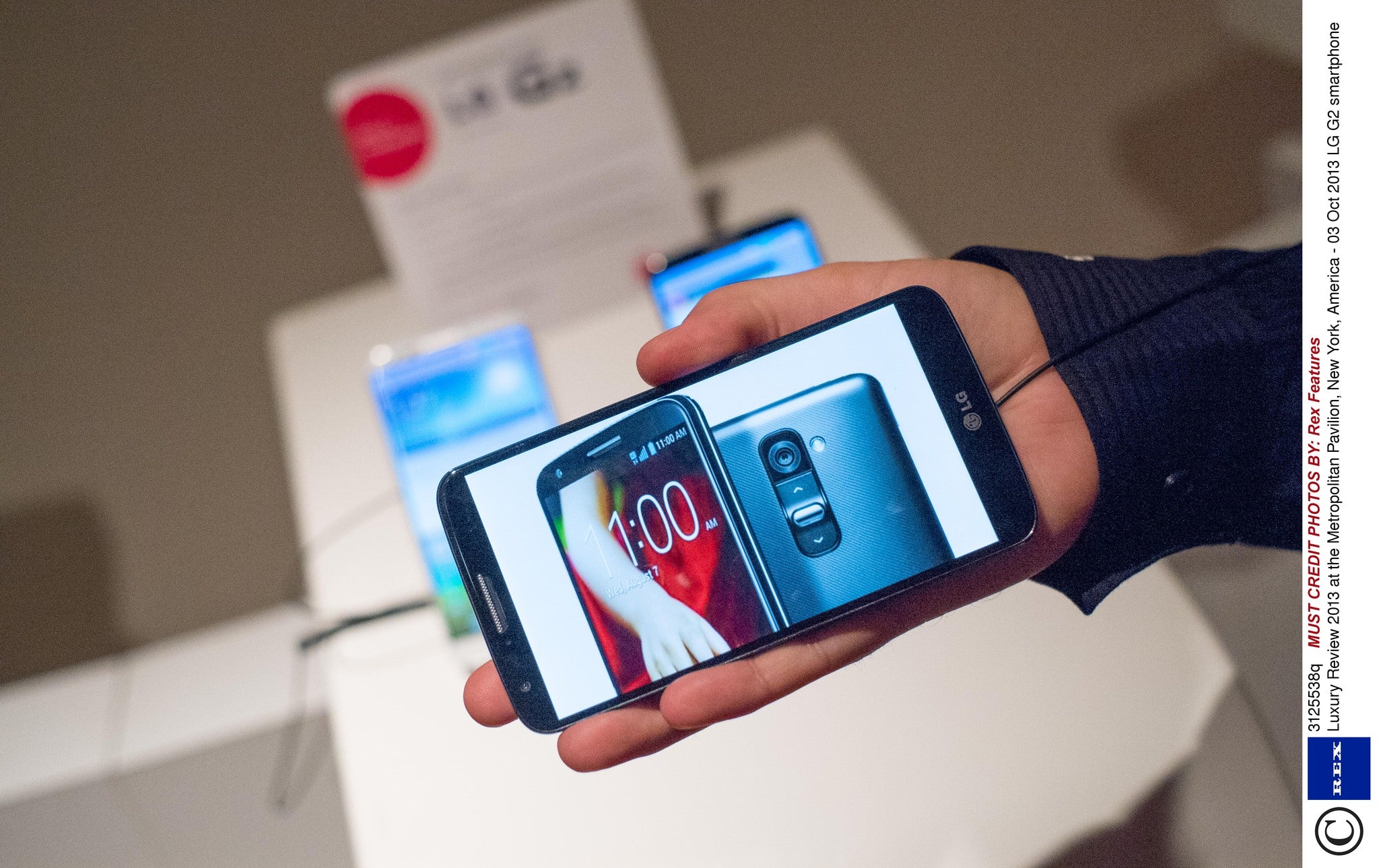 The LG G2 smartphone at the Metropolitan Pavilion, New York.