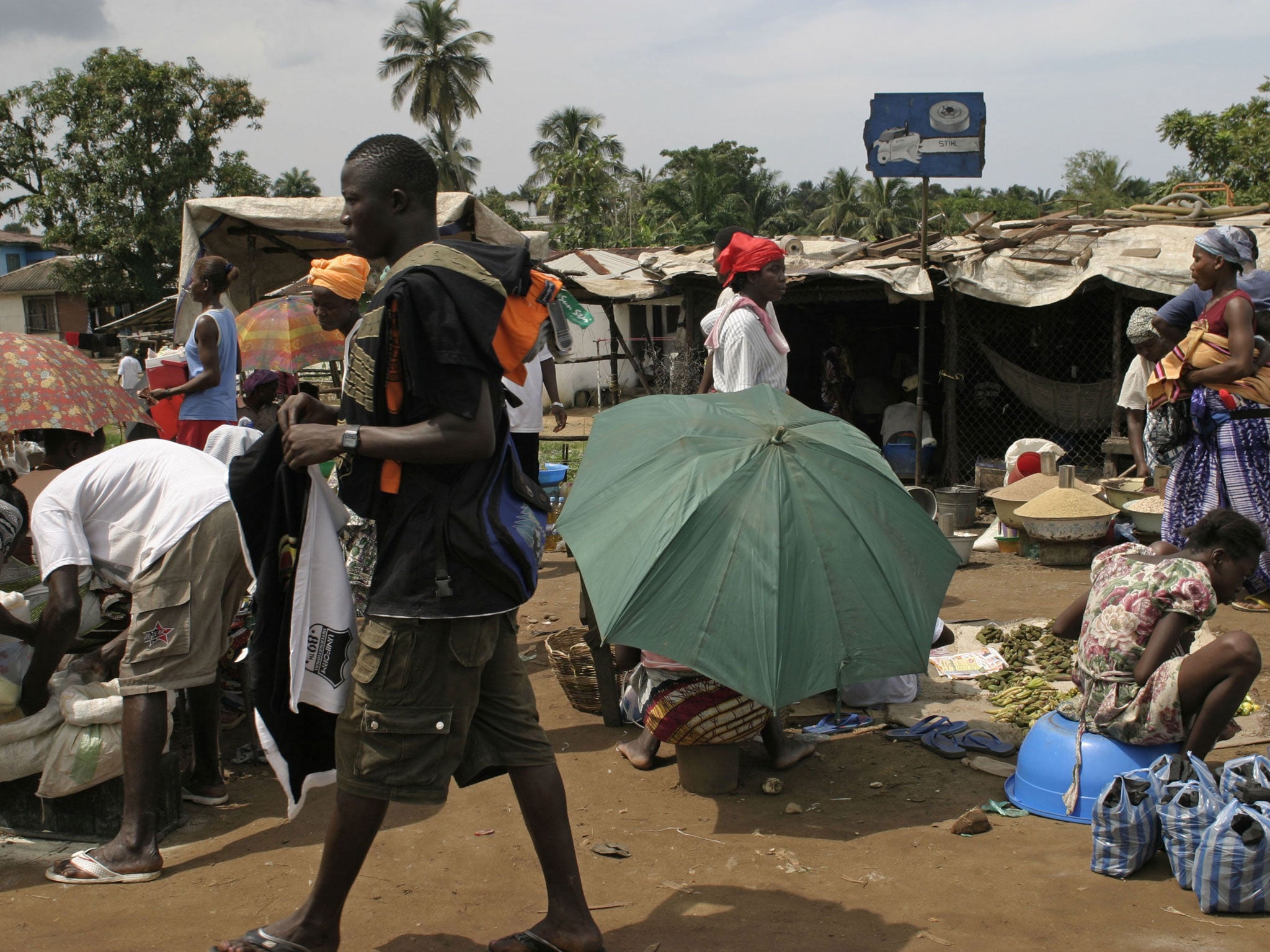 A street market in Monrovia, the capital city of Liberia. Police often just take what they want from traders