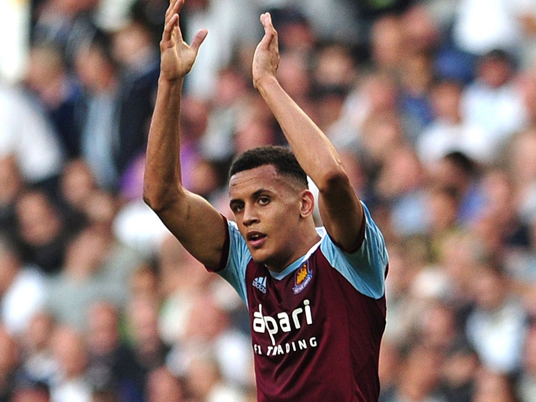 Ravel Morrison salutes the West Ham fans after scoring against Tottenham