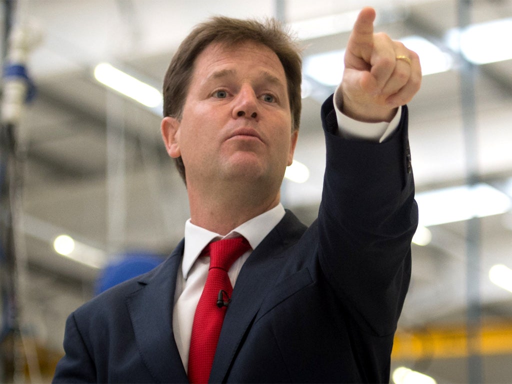 Nick Clegg delivers his speech in east London