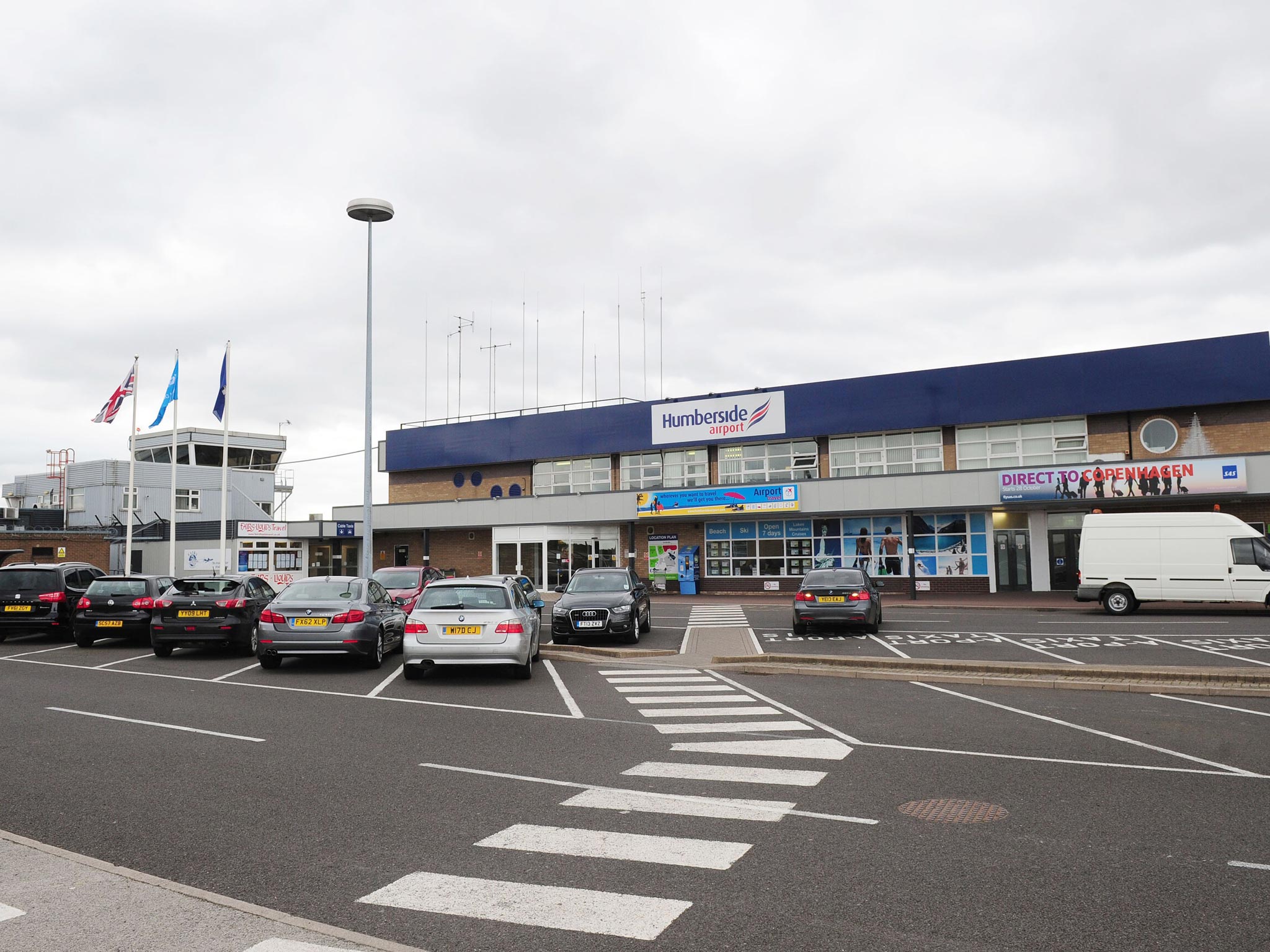 The terminal building and control tower at Humberside Airport