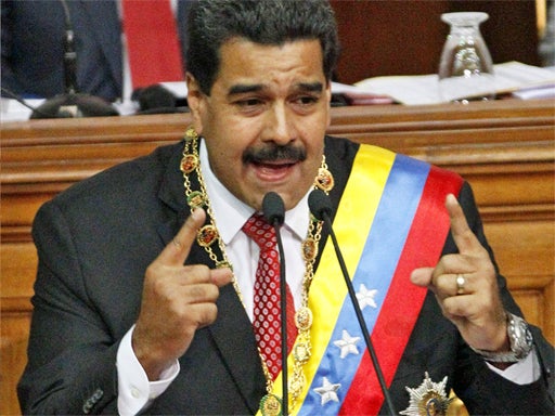 Nicolas Maduro delivers his speech at the National Assembly in Caracas