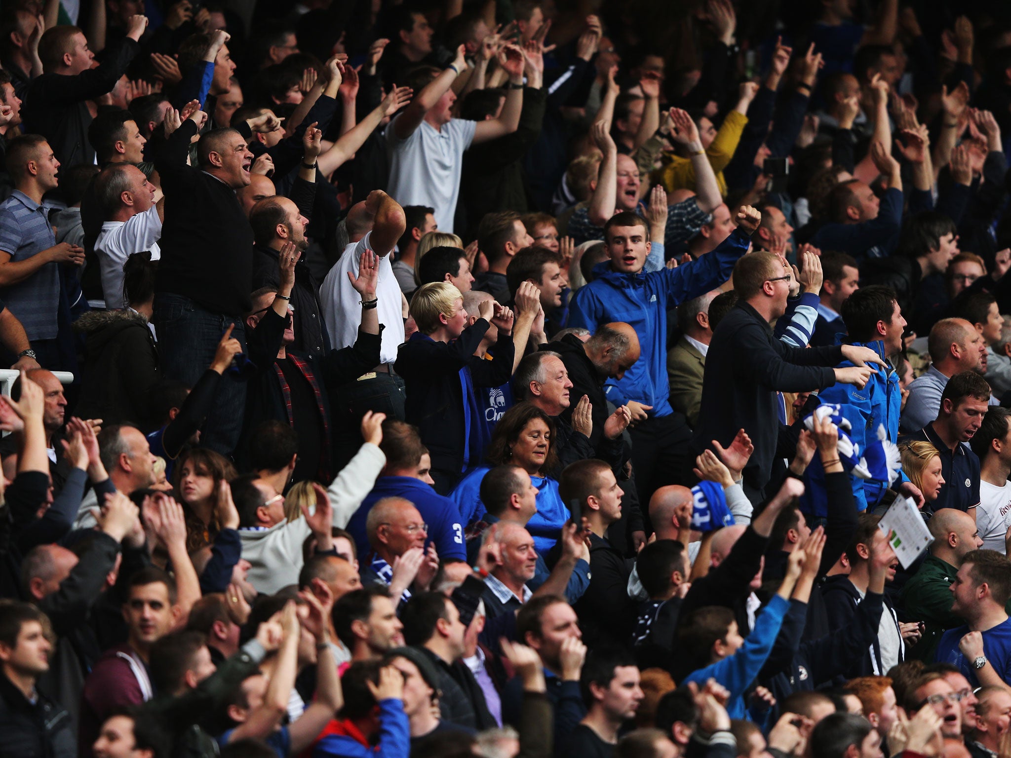 Everton fans celebrate victory over West Ham