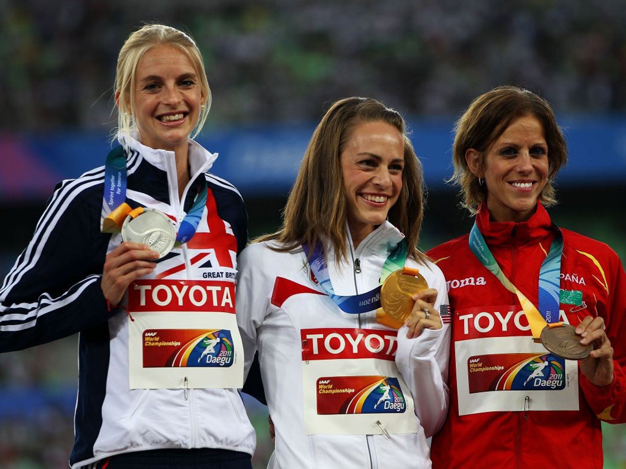 Hannah England with her silver medal in the London Olympics