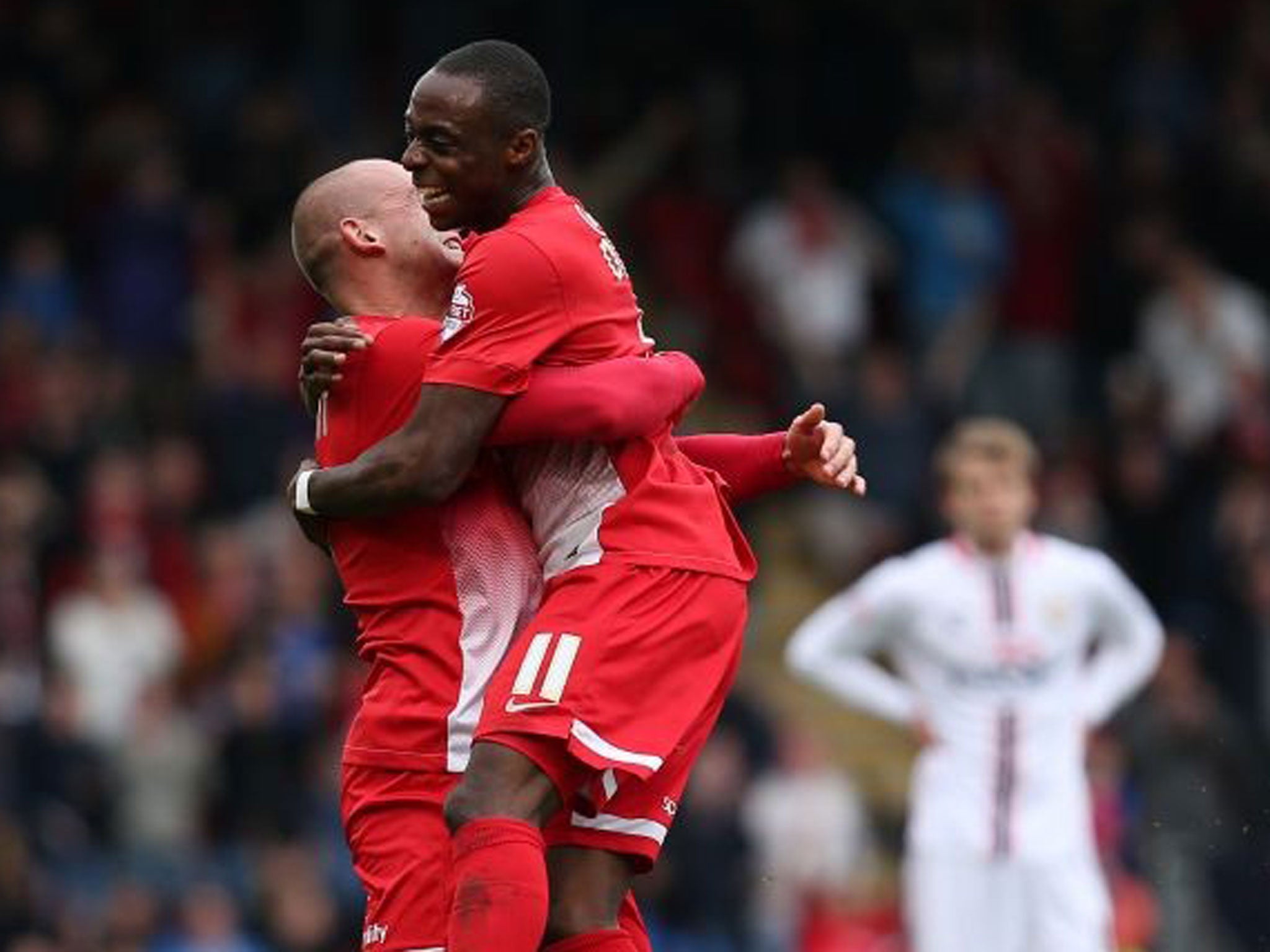 Orient express: Moses Odubajo celebrates his equaliser, which put the Os on track to keep up their record as the only unbeaten team in the country