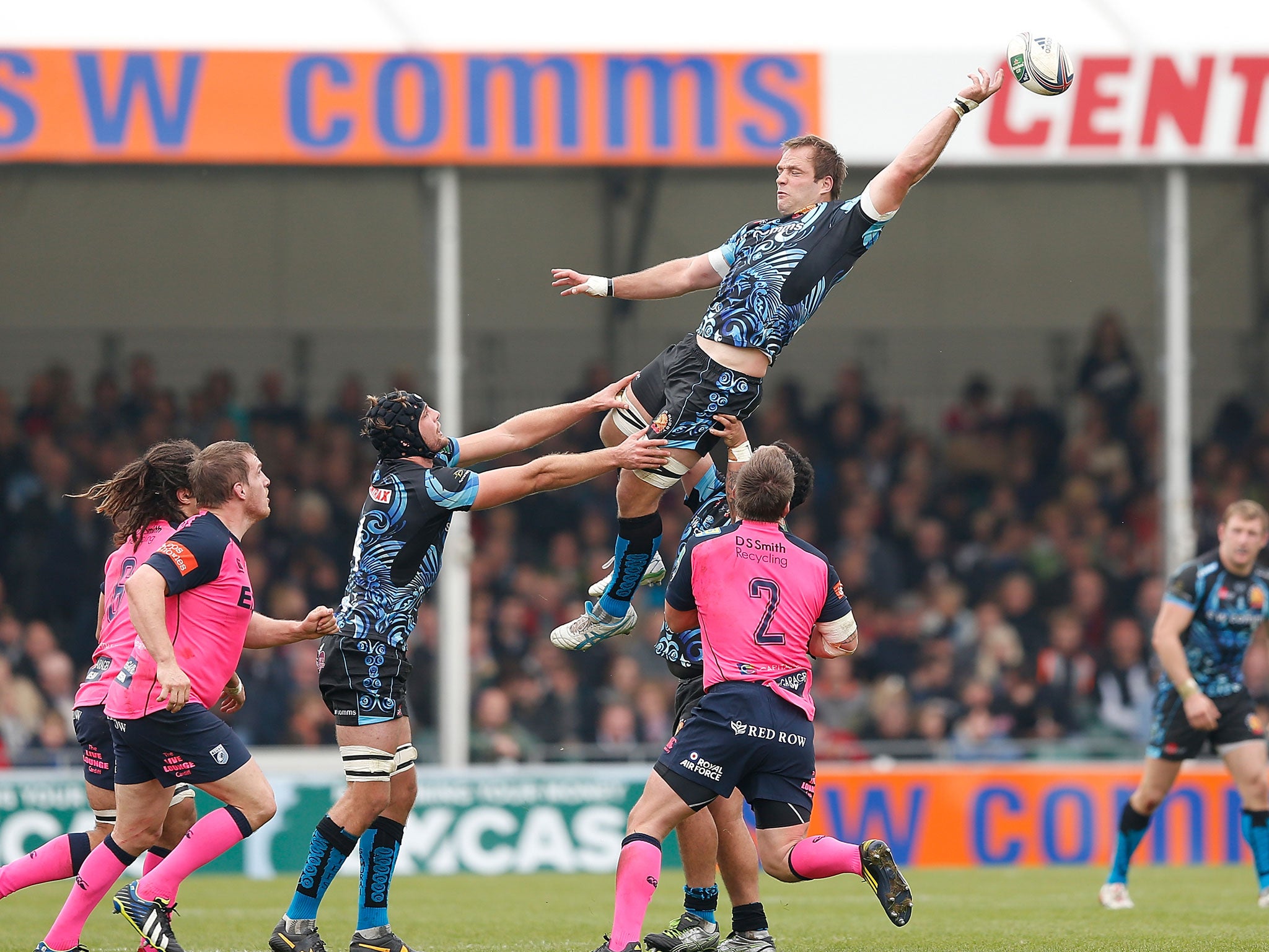 EXETER, ENGLAND - OCTOBER 13: Kai Horstmann of Exeter misses the ball during the Heineken Cup Pool 2 match between Exeter Chiefs and Cardiff Blues at Sandy Park