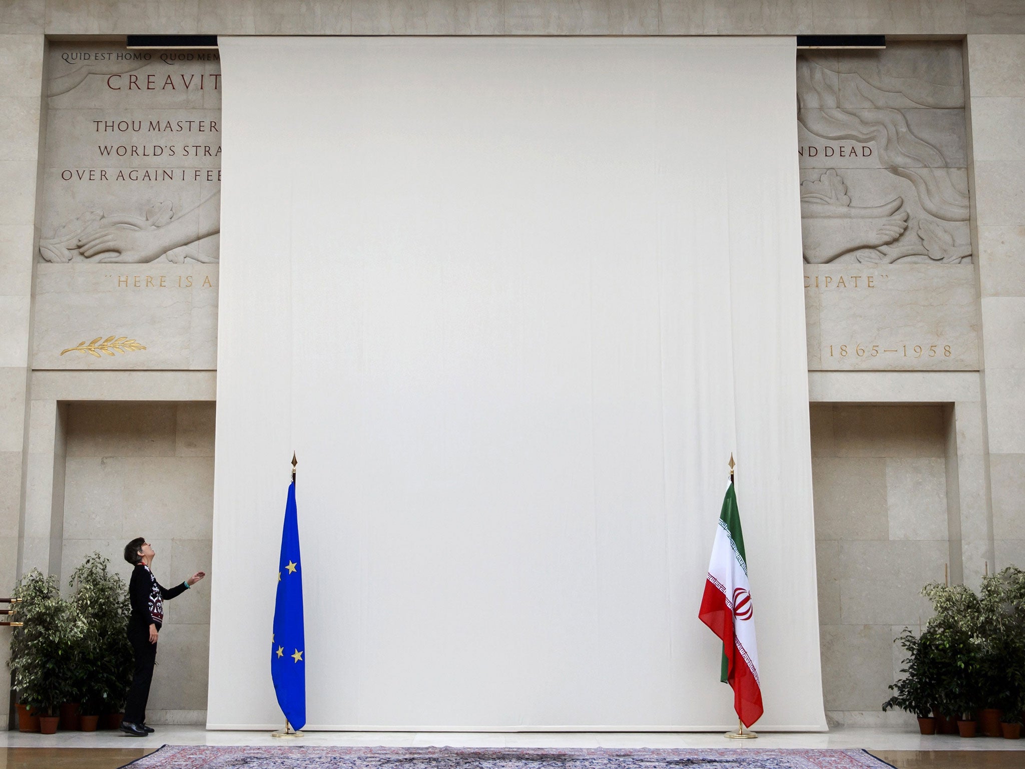 Cover up: a screen was built in front of the United Nations in Geneva ahead of the latest round of talks on Iran’s nuclear programme. The building is adorned with naked figures, which risked causing offence