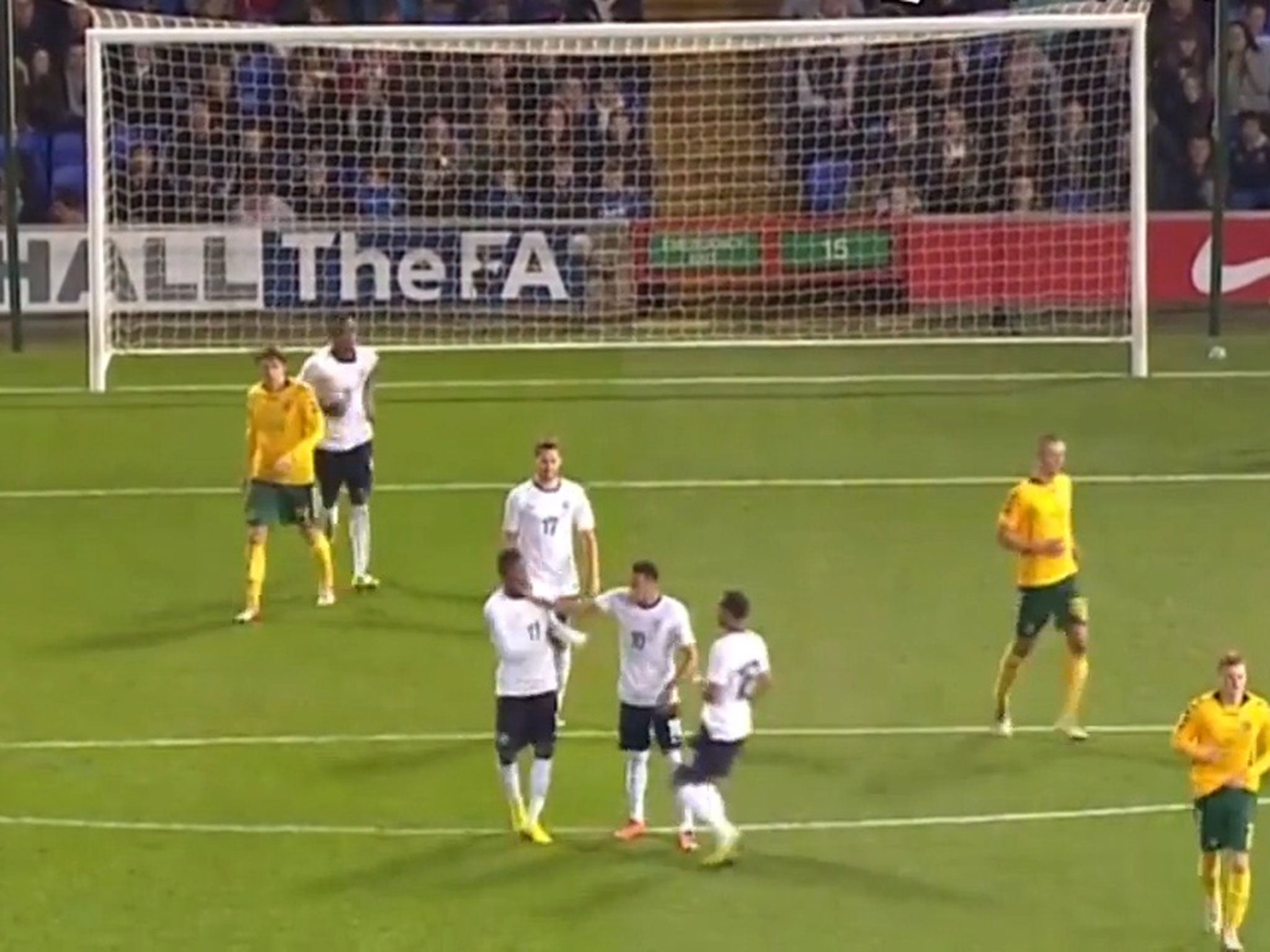 Wilfried Zaha (L) and Ravel Morrison (R) clash after the latter is furious over not being allowed to take a penalty to complete his hat-trick