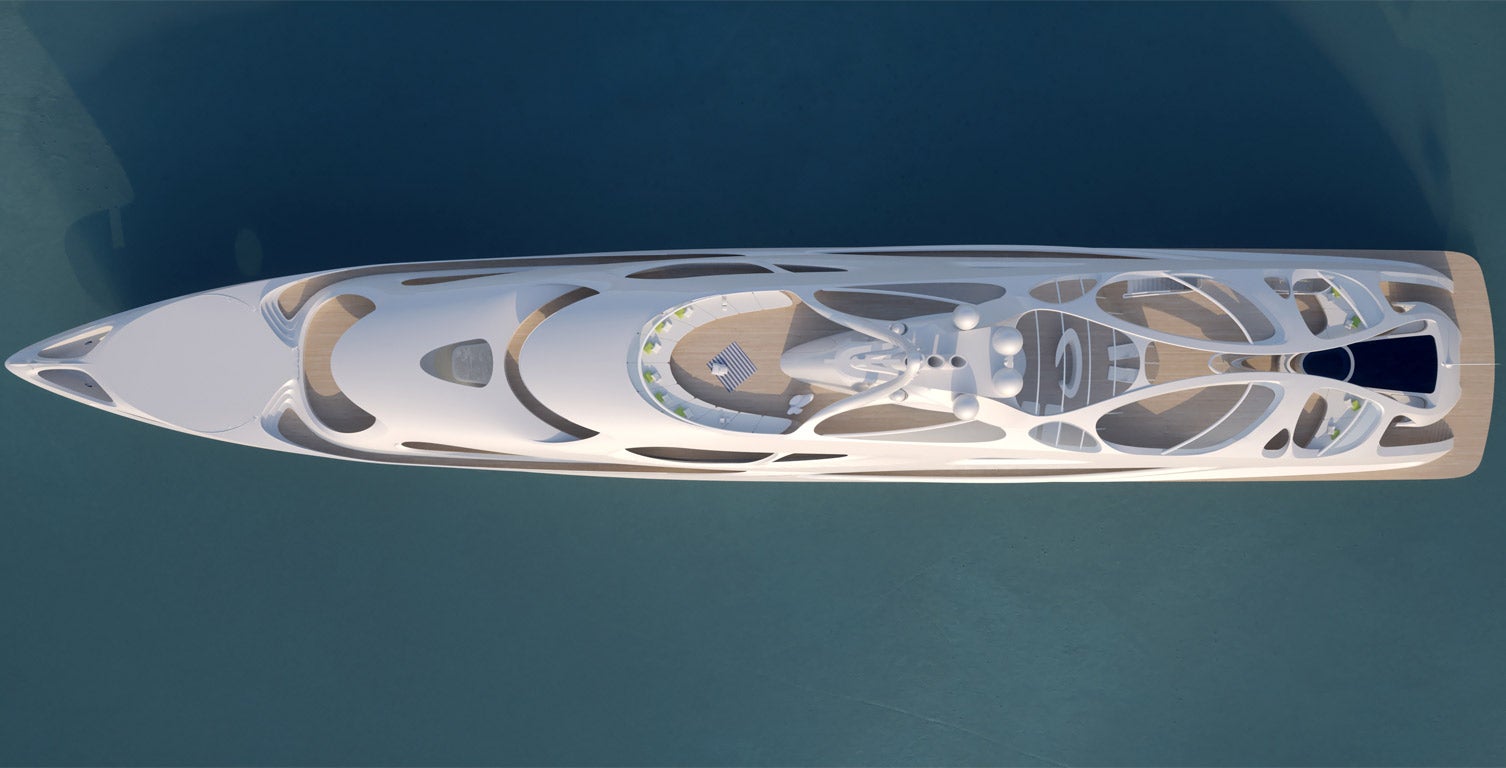 A computer-generated rendering of the superyacht