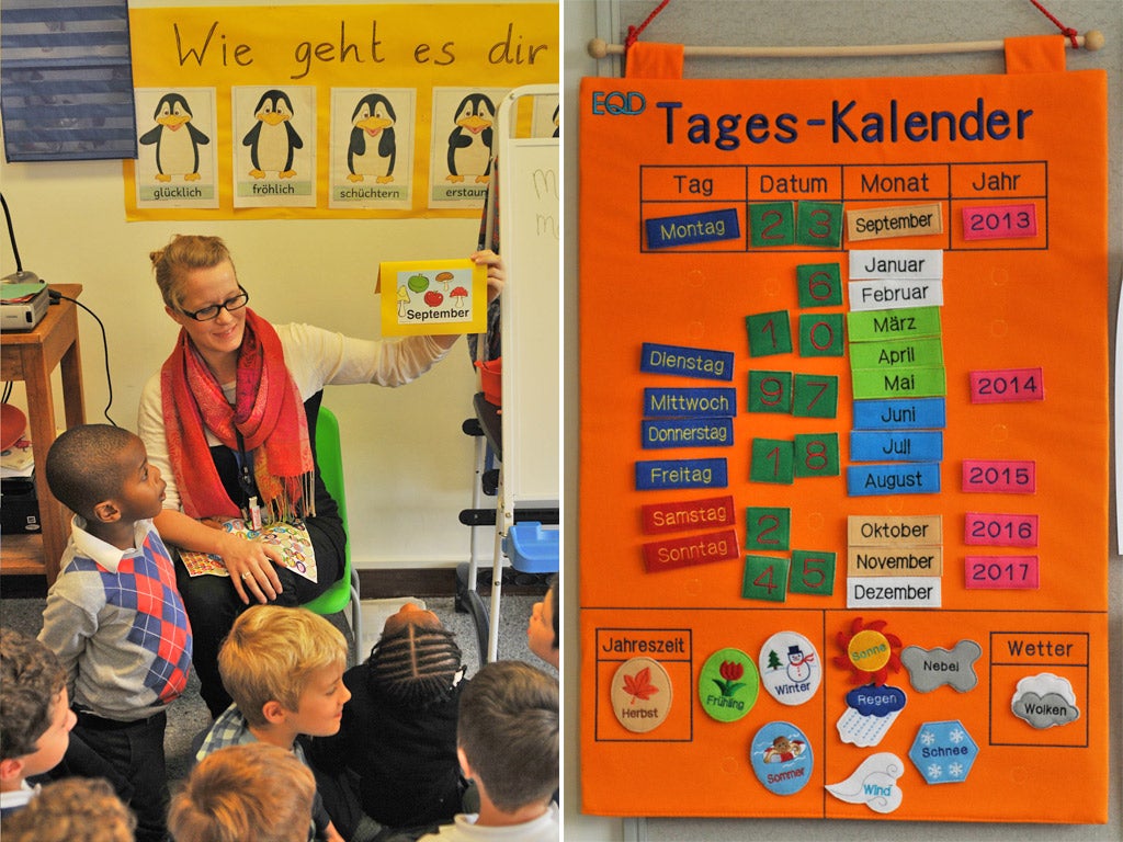 Pupils learning the German months at Judith Kerr