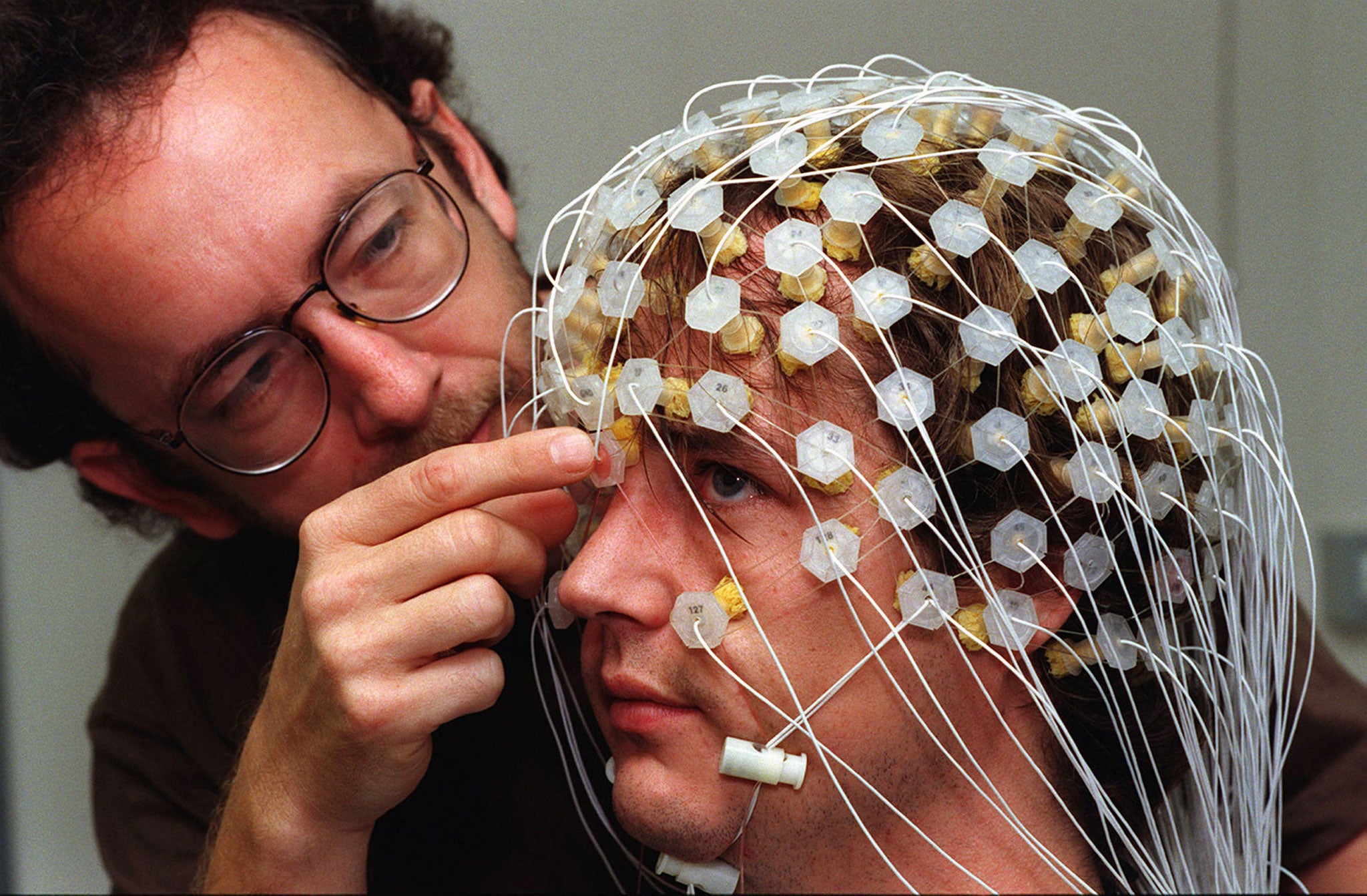 Commercial EEG controllers aren't quite as clunky as this, but without this sort of equipment it's difficult to record finely-differentiated readings.