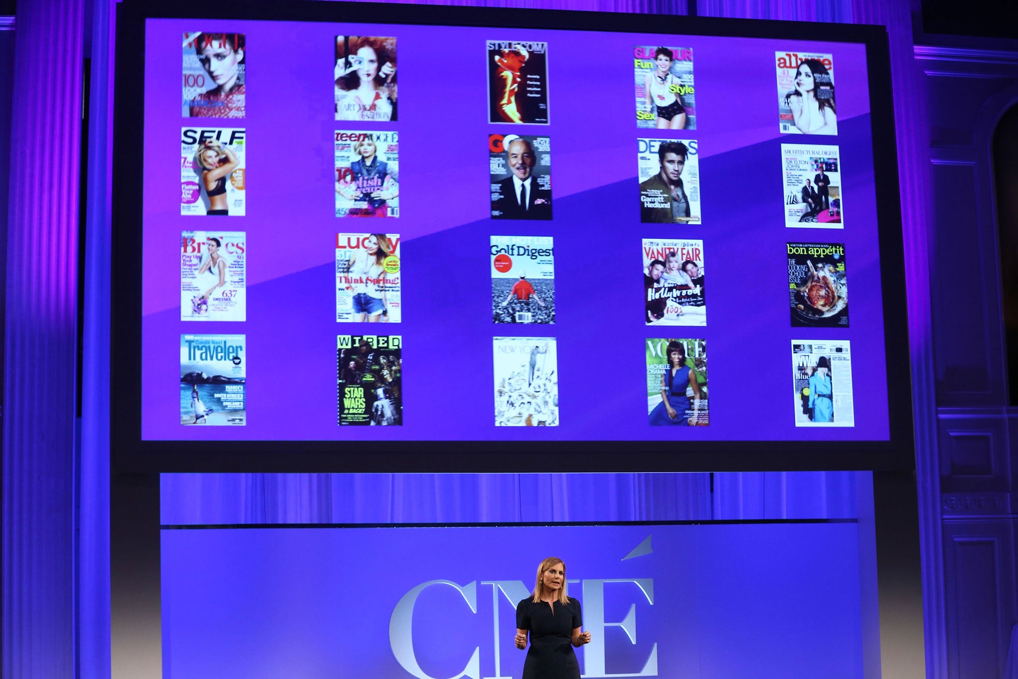 President of Conde Nast Entertainment Dawn Ostroff speaks at the Conde Nast Entertainment NewFront presentation on May 1, 2013 in New York City