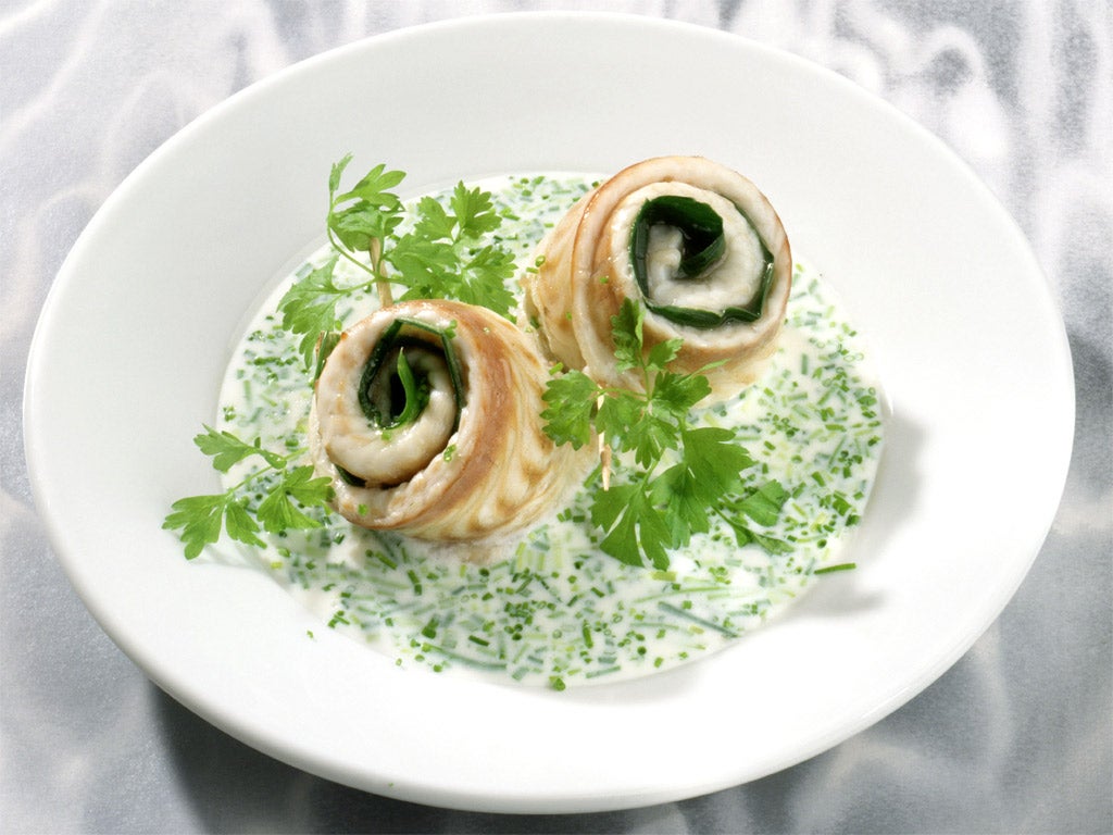 Rolls of megrim sole. The fish is delicious when cooked properly