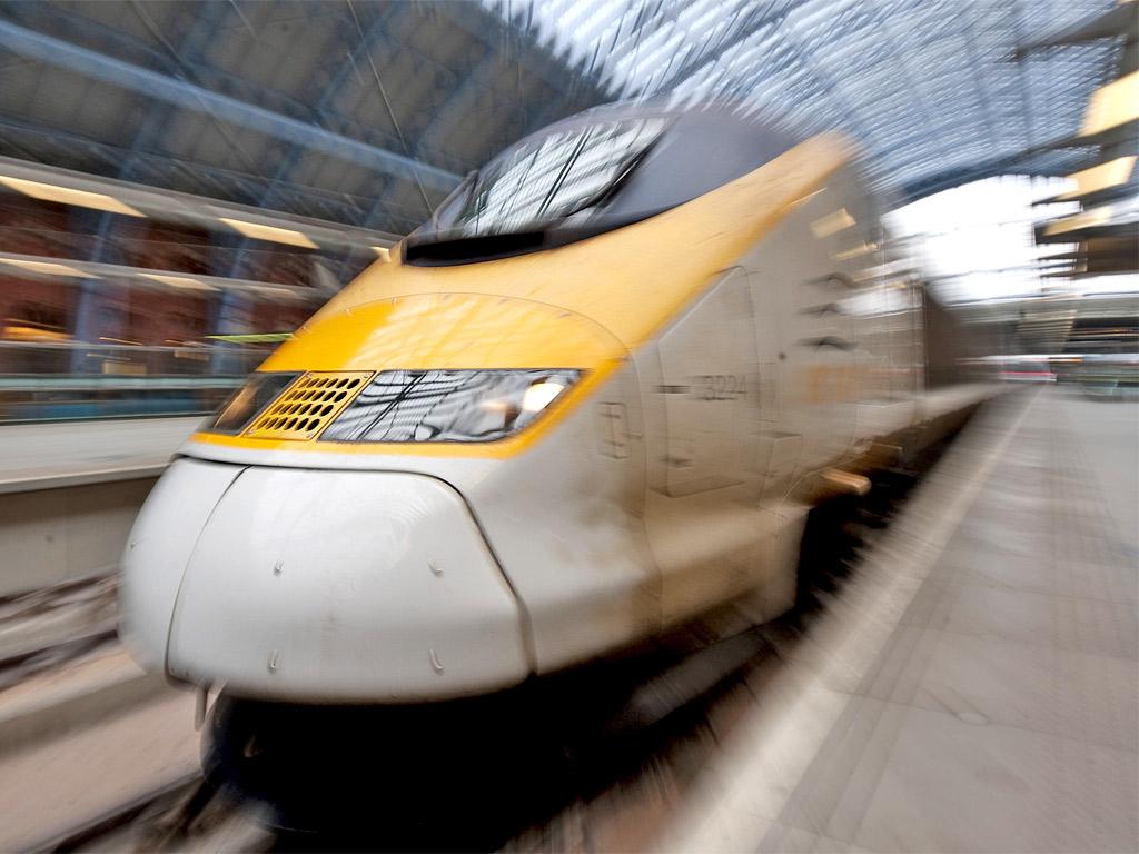 A Eurostar train arrives at Kings Cross St Pancras