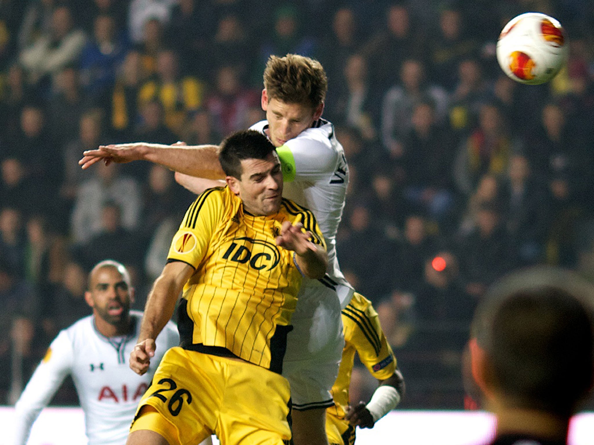 Tottenham defender Jan Vertonghen opens the scoring for Spurs in their Europa League win over Sheriff