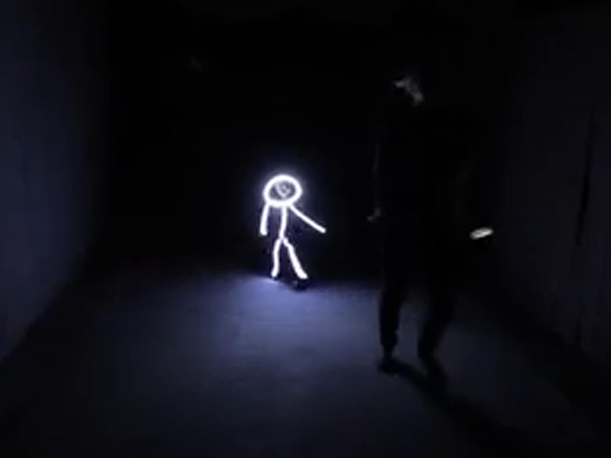 A shot of the LED stickman suit