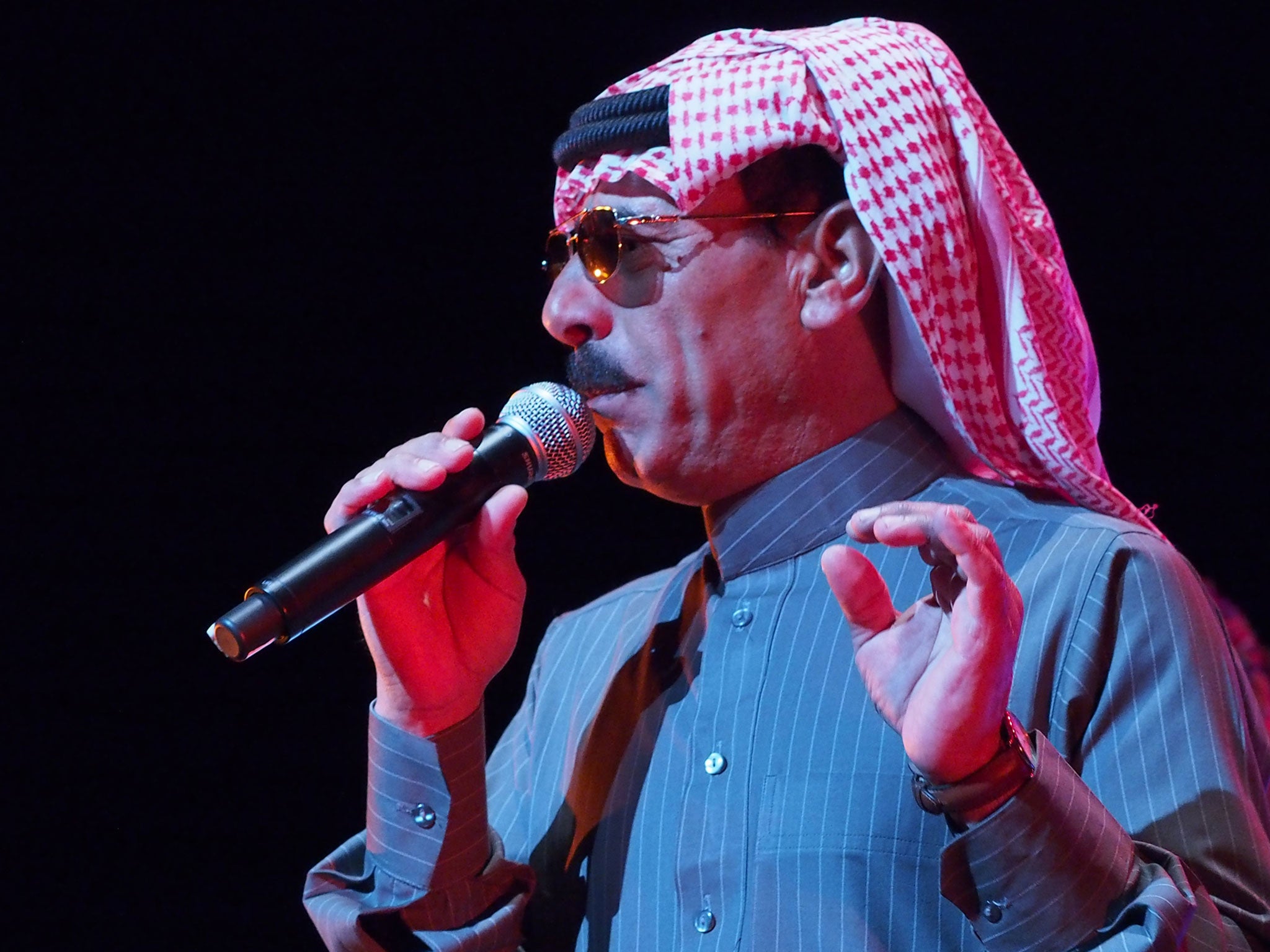 Omar Souleyman seen here performing earlier this year in Texas at a benefit concert for victims of the Syrian conflict