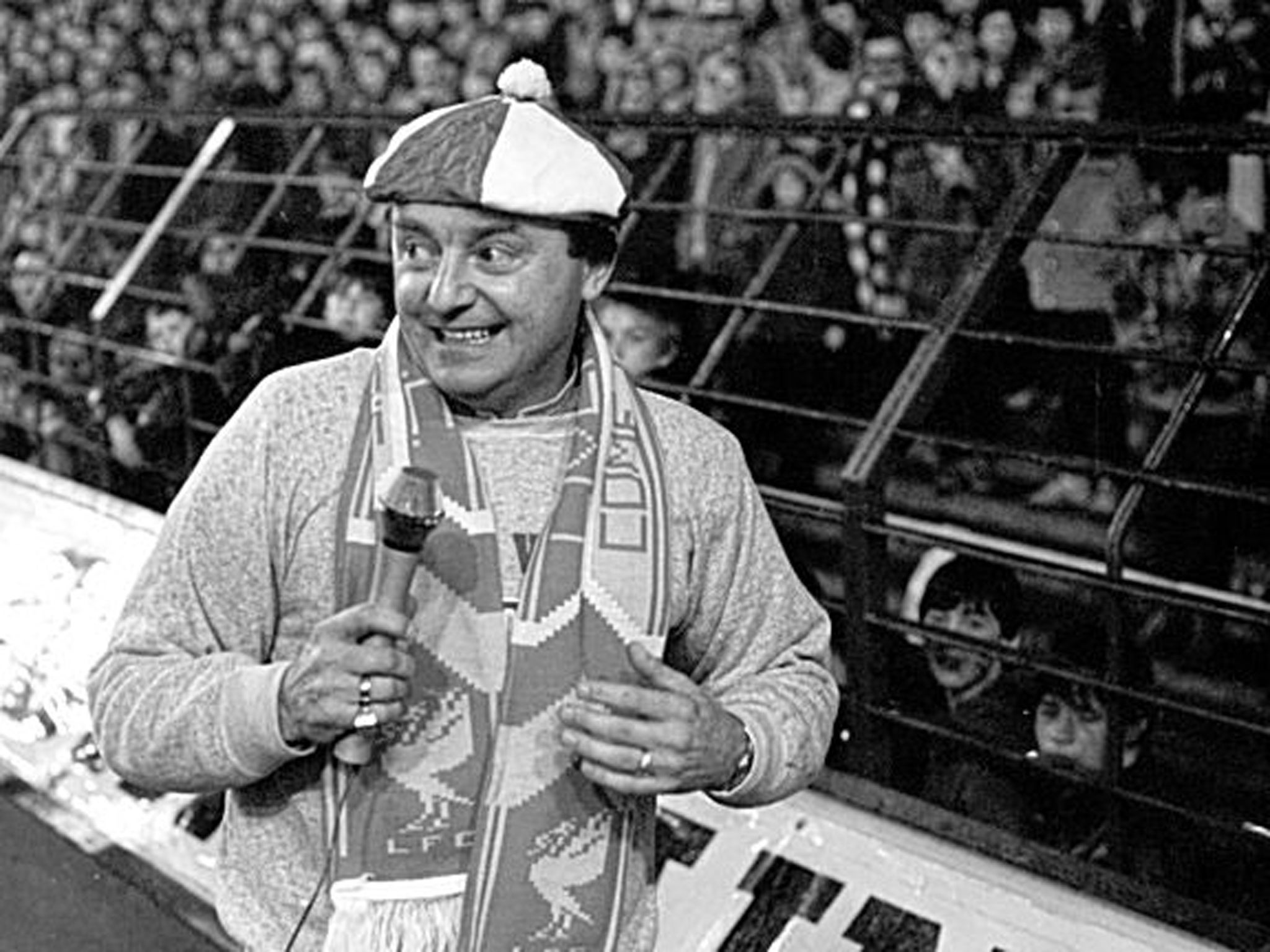 Gerry Marsden, of Gerry and the Pacemakers, entertains the fans at Anfield