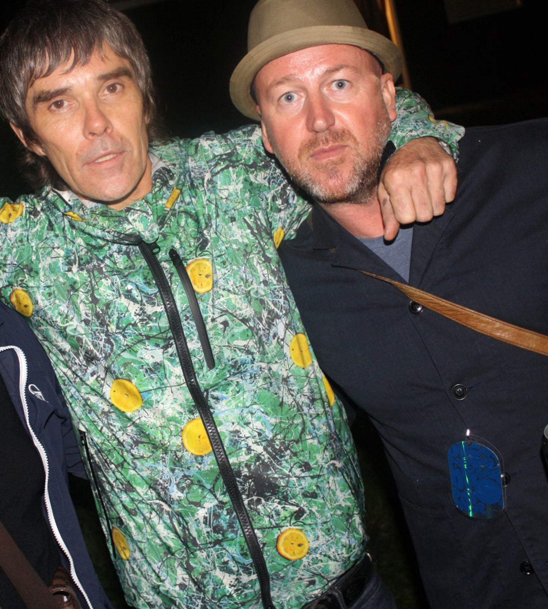 Chris and Ian Brown of the Stone Roses backstage at V Festival