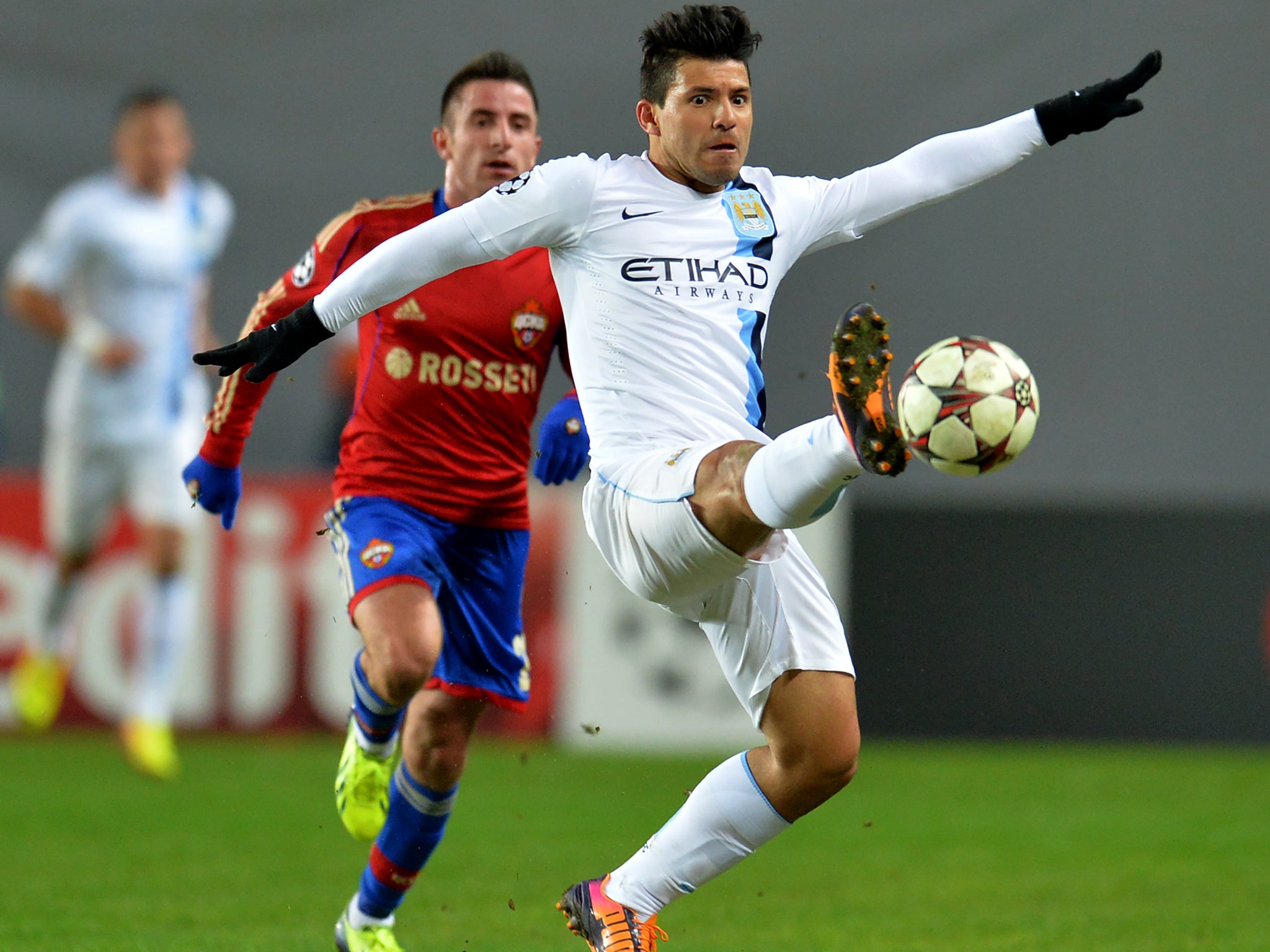 Sergio Aguero will hope to get on the scoresheet again when Manchester City take on CSKA Moscow