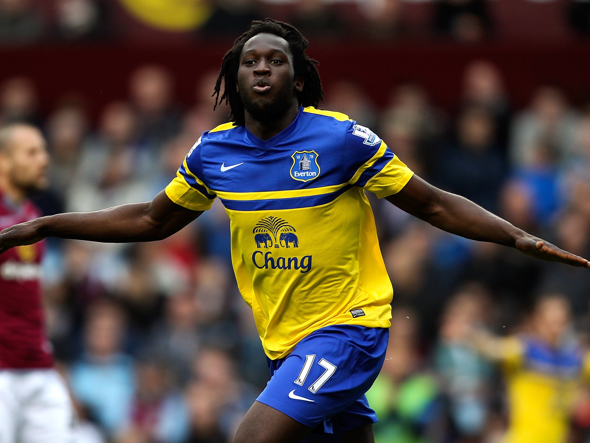 Romelu Lukaku celebrates opening the scoring for Everton