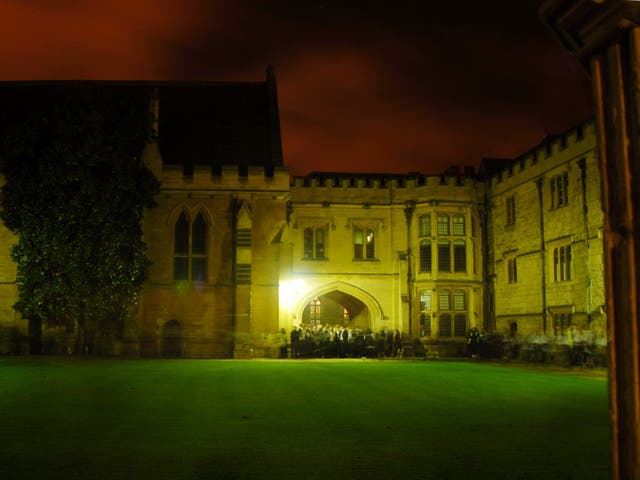 Oxford students gather in Merton College for the annual Time Ceremony