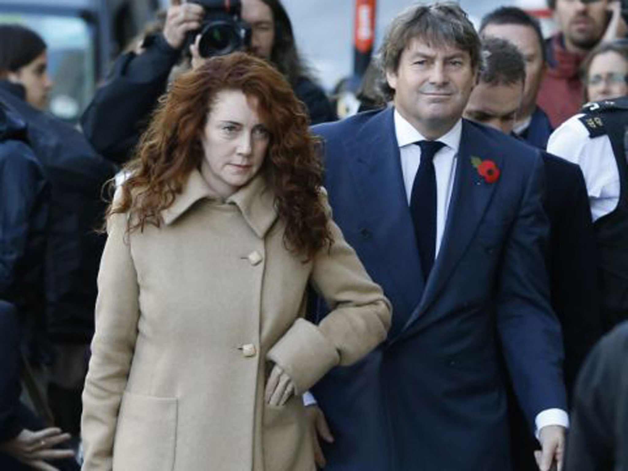 Rebekah Brooks and her husband, Charlie, arrive at the court in London