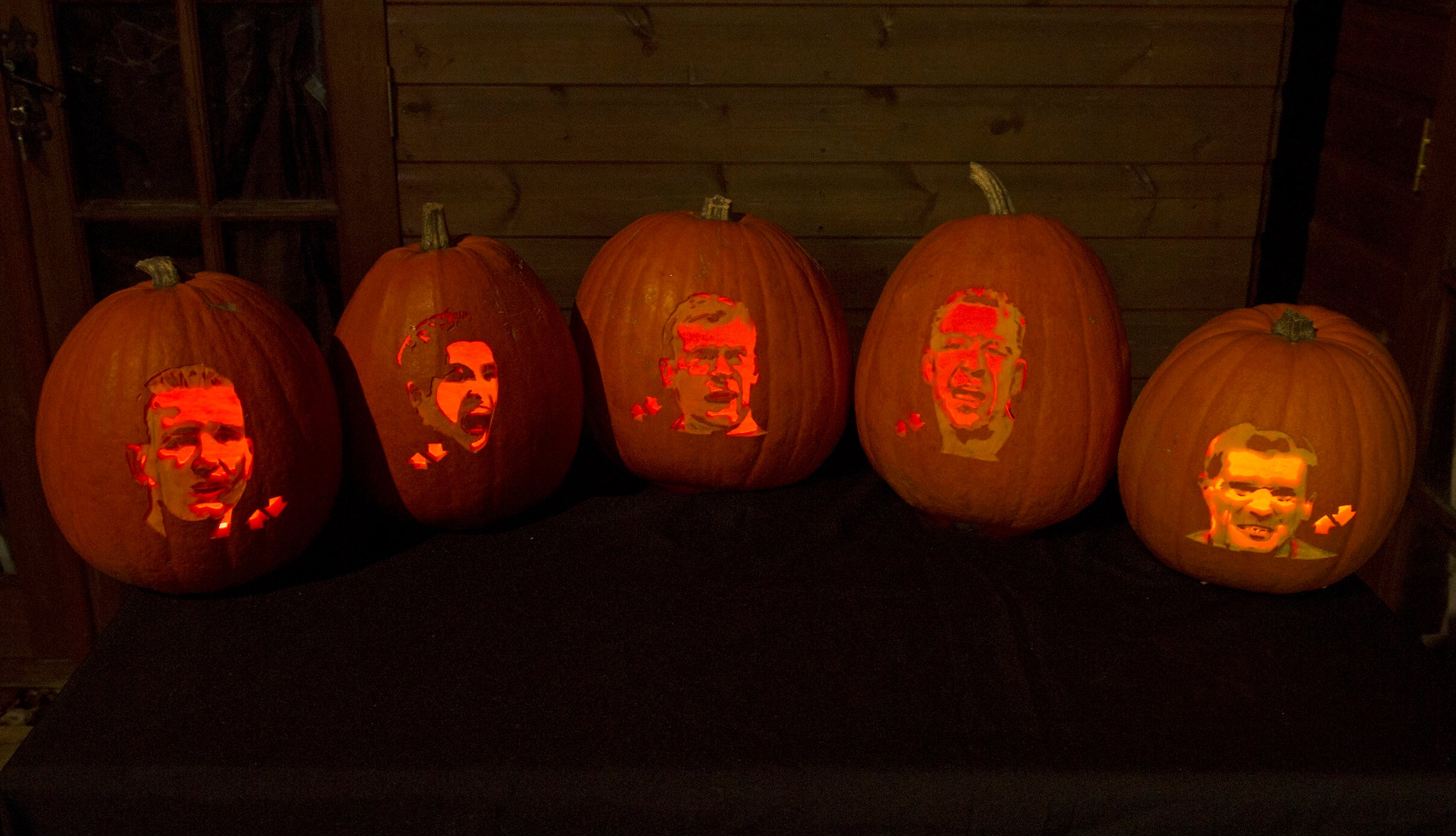 From left to right: Vinnie Jones, Luis Suarez, Duncan Ferguson, John Terry and Roy Keane in pumpkin form
