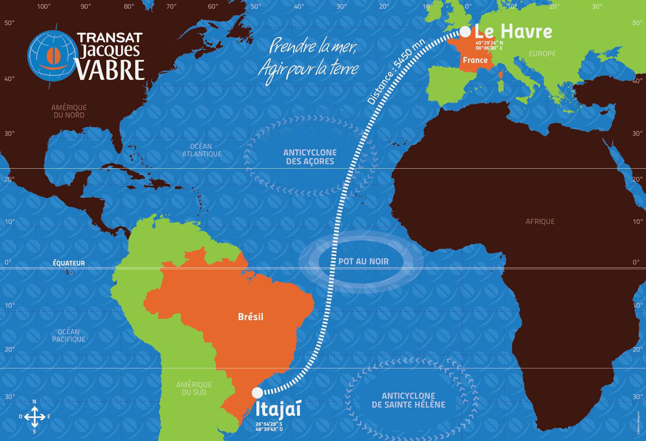 The Transat Jacques Vabre route from Le Havre to Itajai, Brazil