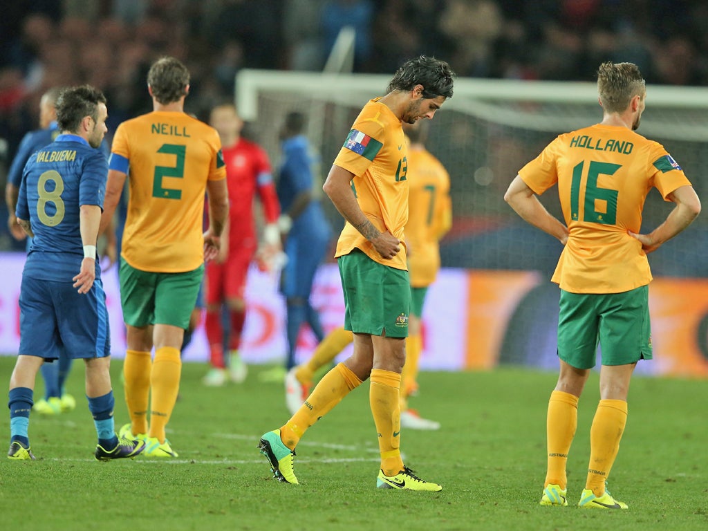 The Socceroos suffered back-to-back, 6-0 defeats at the hands of Brazil and France, above (Getty)