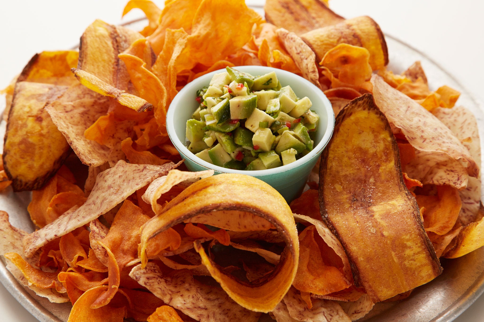 Caribbean crisps with avocado salsa