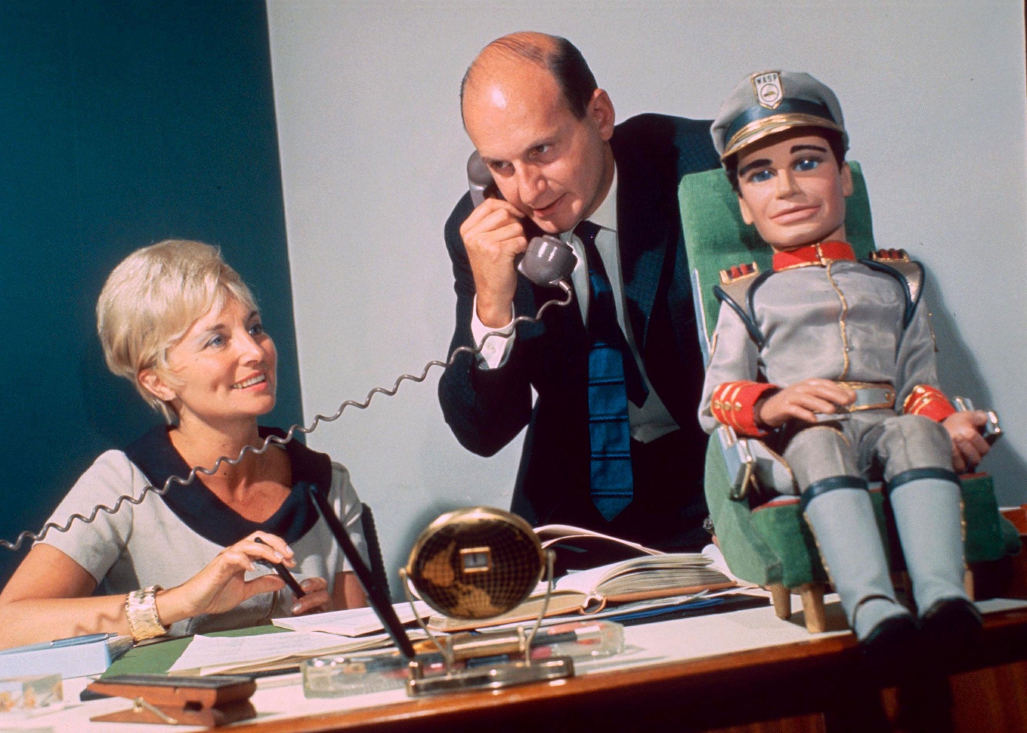 Gerry and Sylvia Anderson in 1966 with a model of Troy Tempest