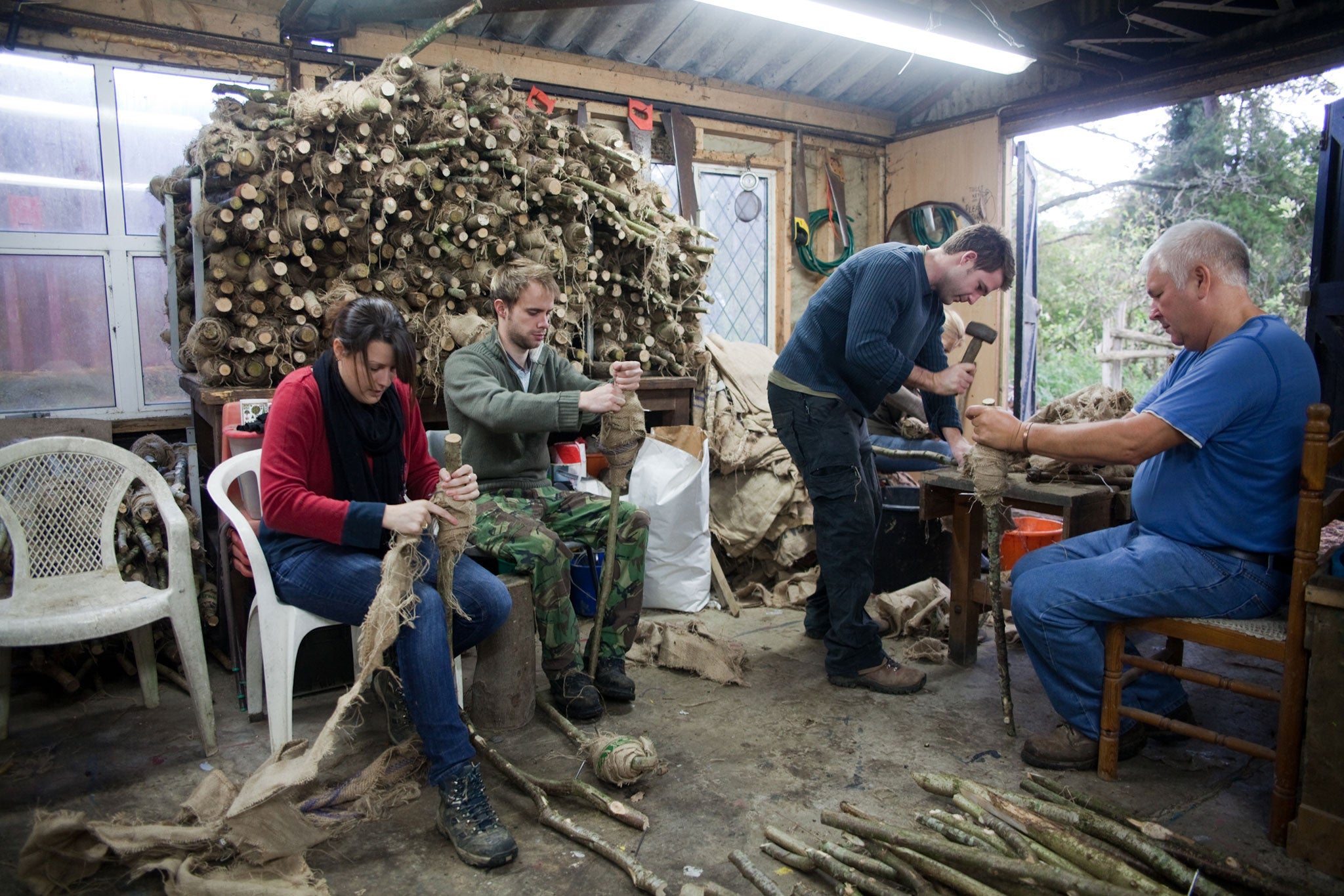 Robertsbridge members prepare fire-sticks for their event