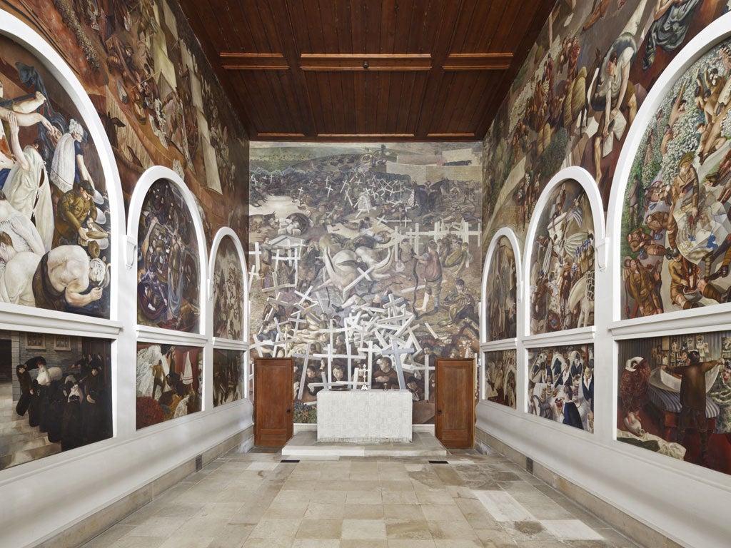 The interior of the Sandham Memorial Chapel in Burghclere, Berkshir