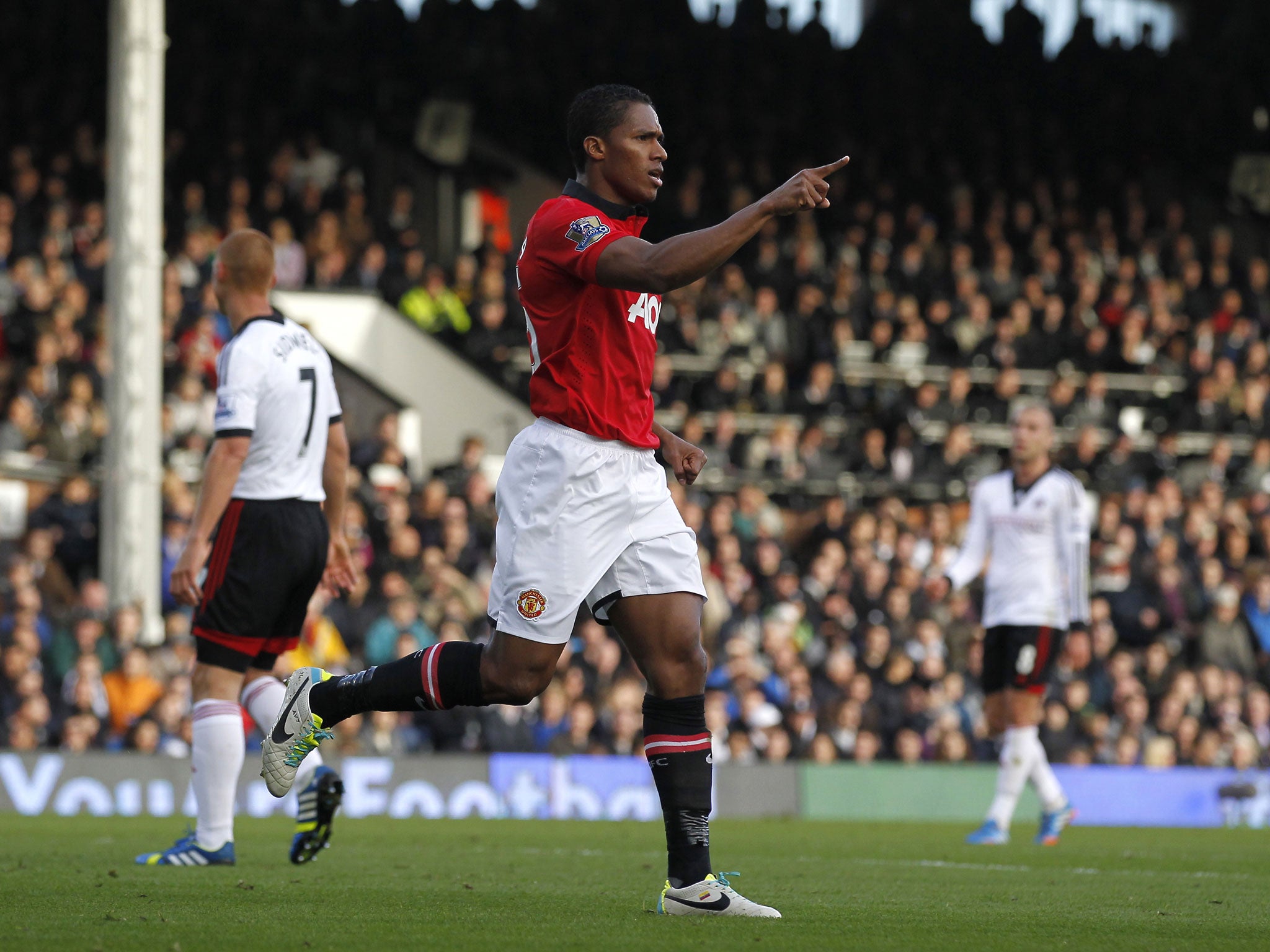 LONDON, ENGLAND - NOVEMBER 02: Valencia celebrates opening the scoring for Man United