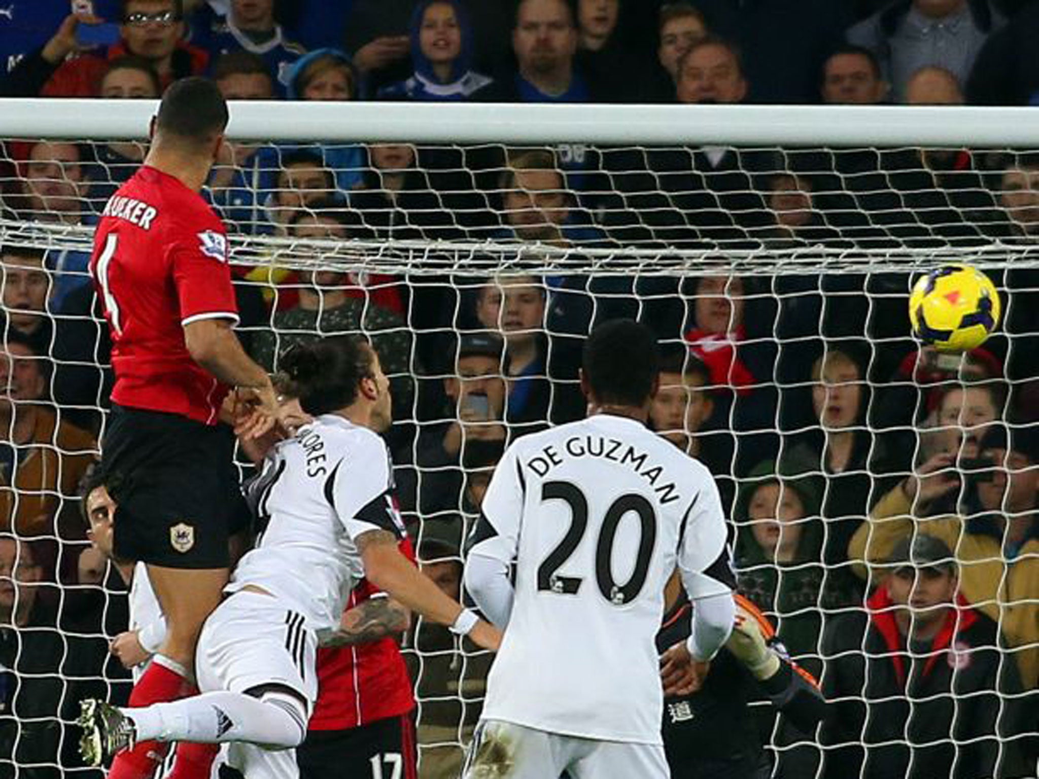 Steven Caulker heads in Cardiff's winner in the 62nd minute