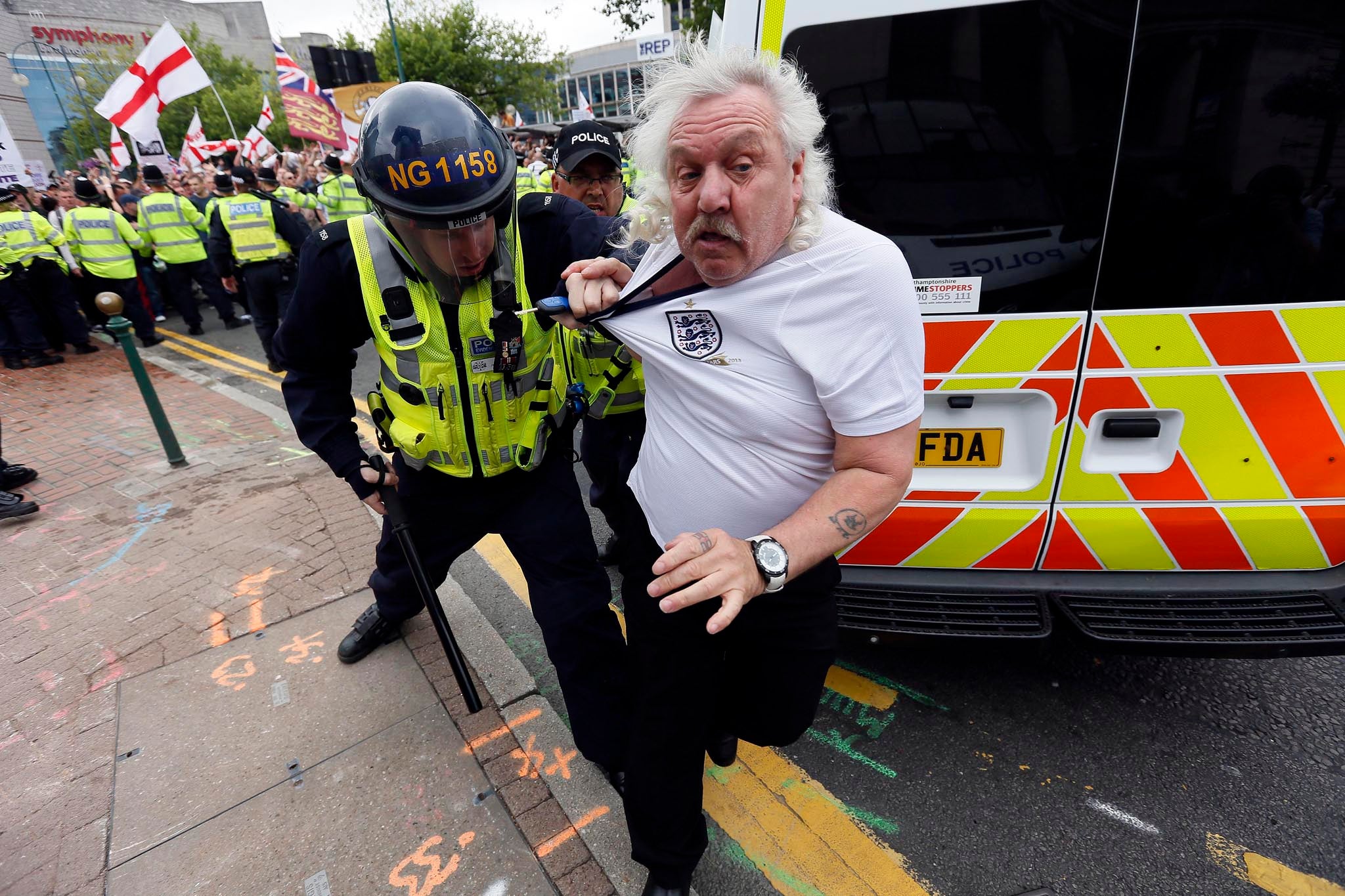 An EDL supporter in Birmingham, July 2013.